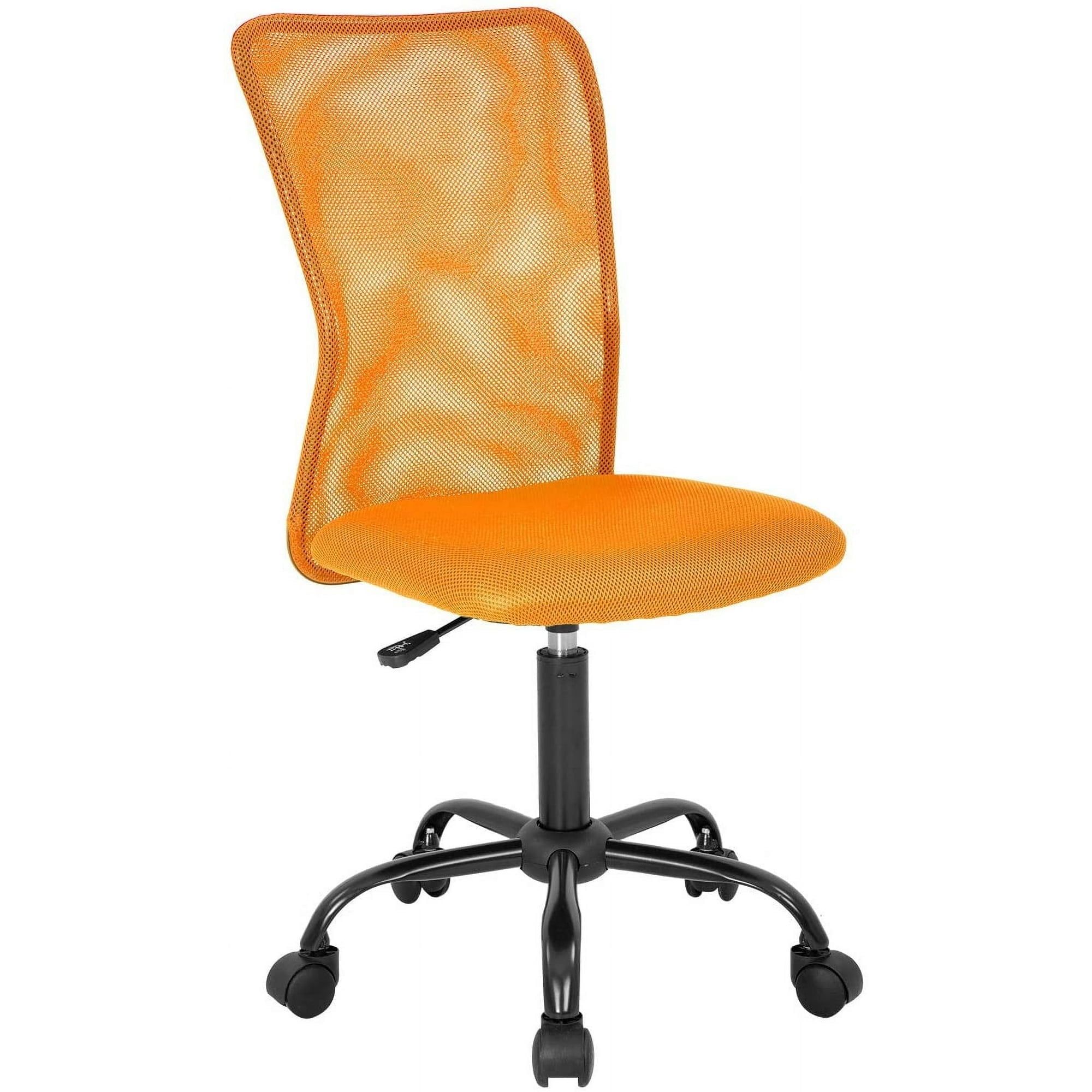 Orange Mesh Armless Swivel Office Chair with Metal Base