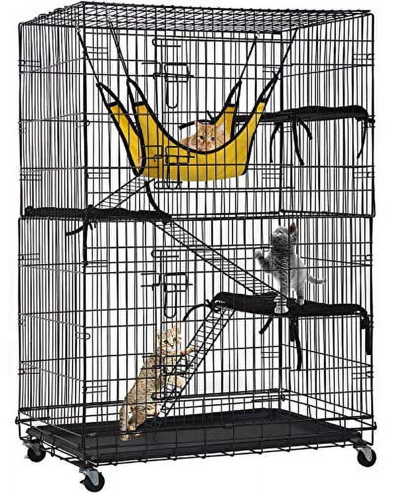 Large Black 4-Tier Cat Cage with Hammock and Ramps