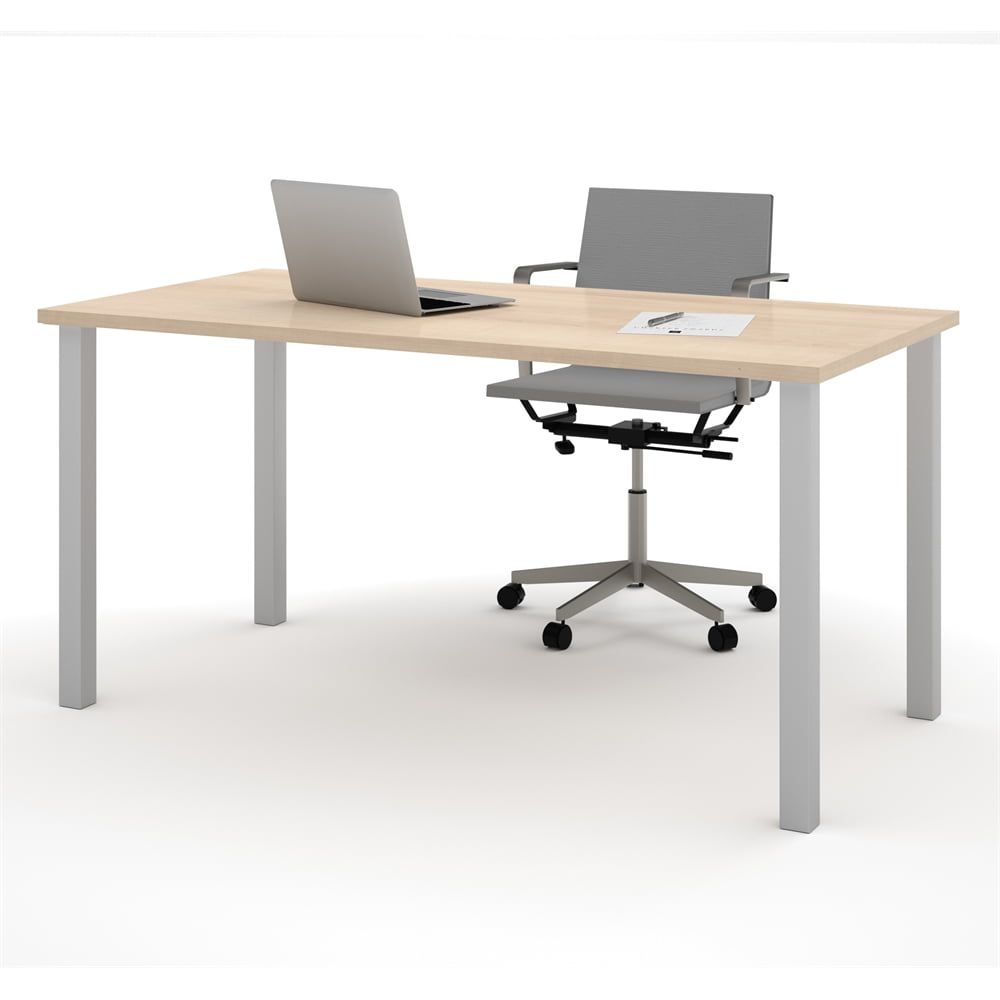 Universel 60" Northern Maple Modern Table Desk with Square Metal Legs