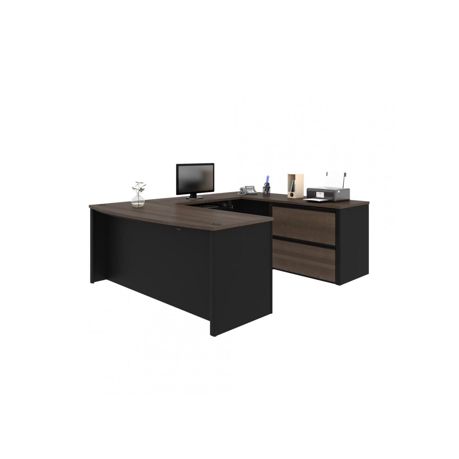 Antigua & Black U-Shaped Executive Home Office Desk with Filing Cabinet