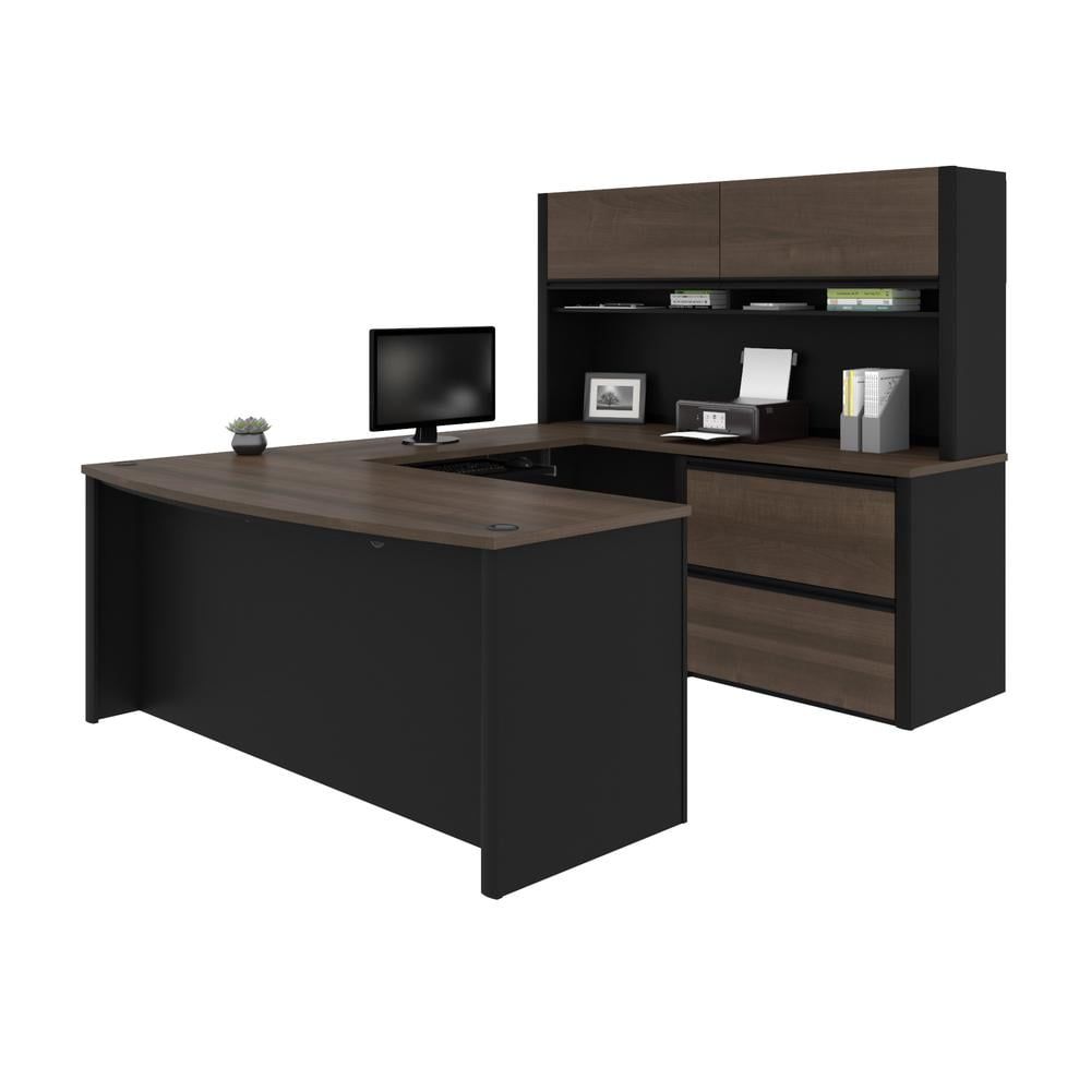 Antigua & Black U-Shaped Desk with Hutch and Drawers