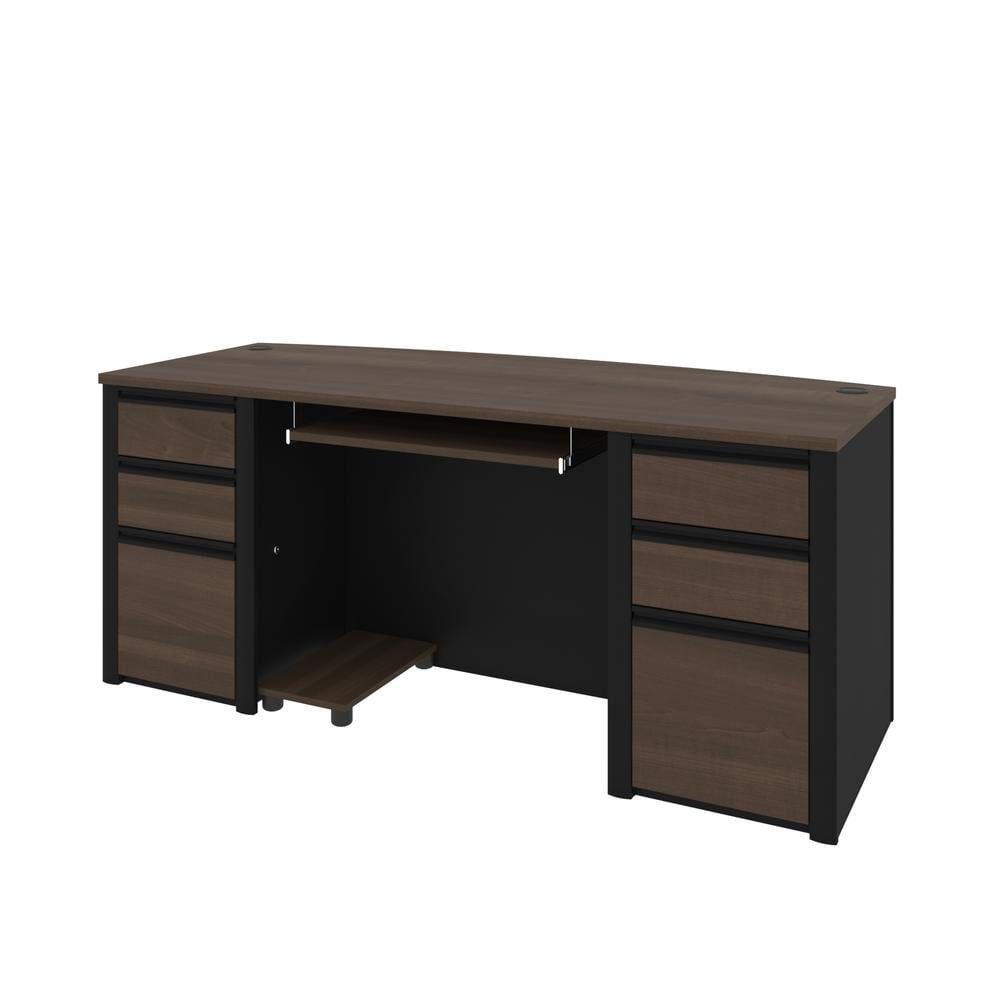 Executive Black 71'' Office Desk with Dual Pedestals and Keyboard Tray