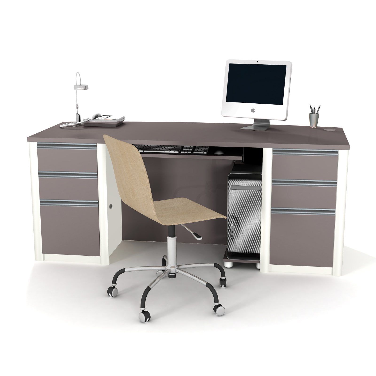 Contemporary Executive Slate & Sandstone Desk with Filing Cabinet