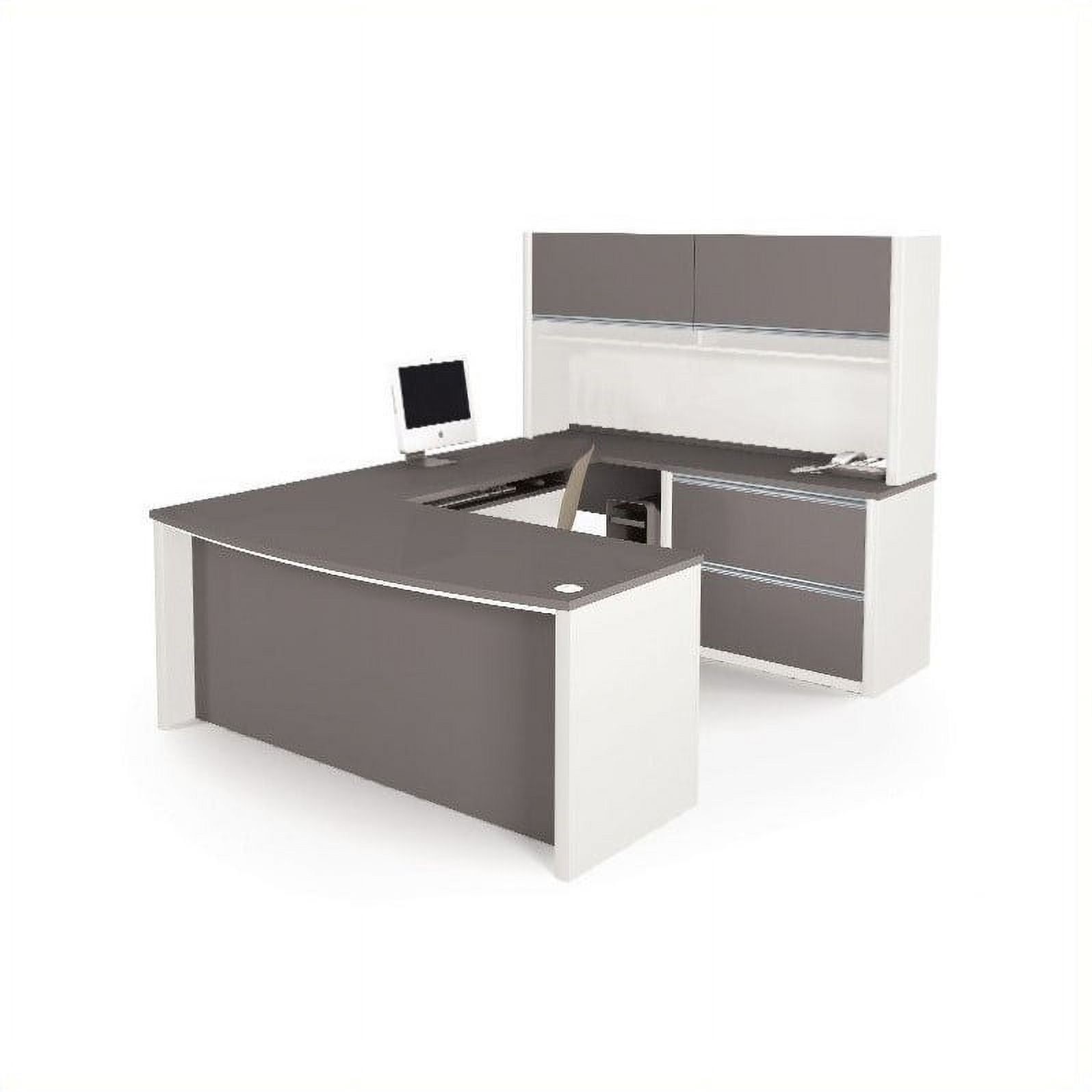 Contemporary Slate & White U-Shaped Executive Desk with Hutch & Drawers