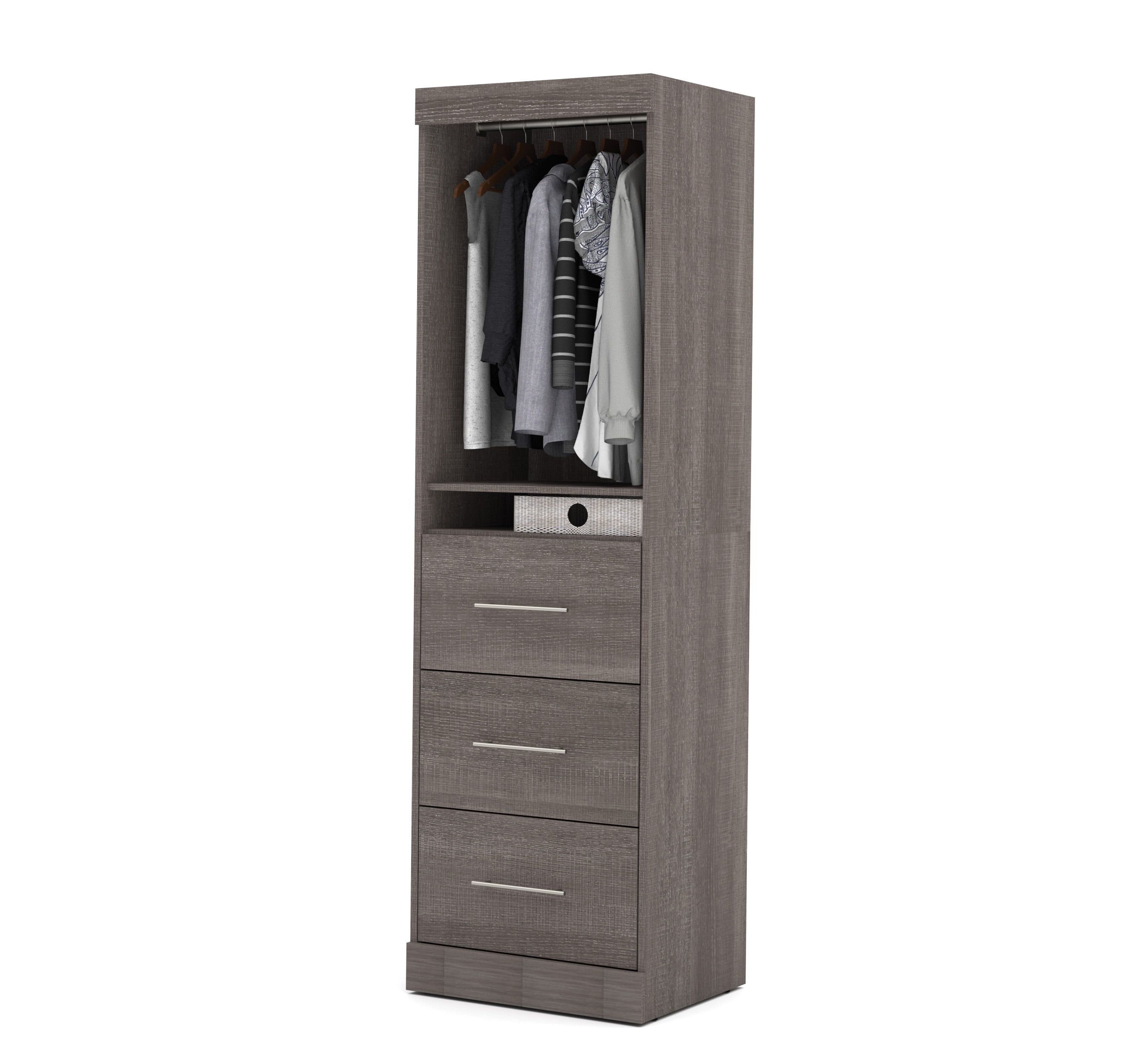 Bark Gray 25" Engineered Wood Wardrobe Storage Unit