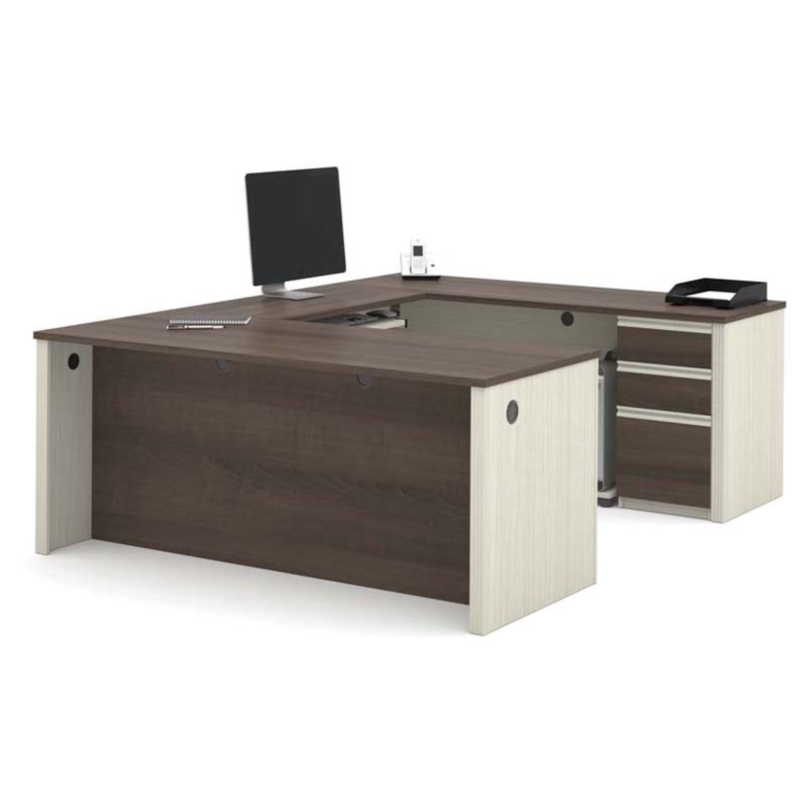 White Chocolate & Antigua U-Shaped Executive Desk with Drawers