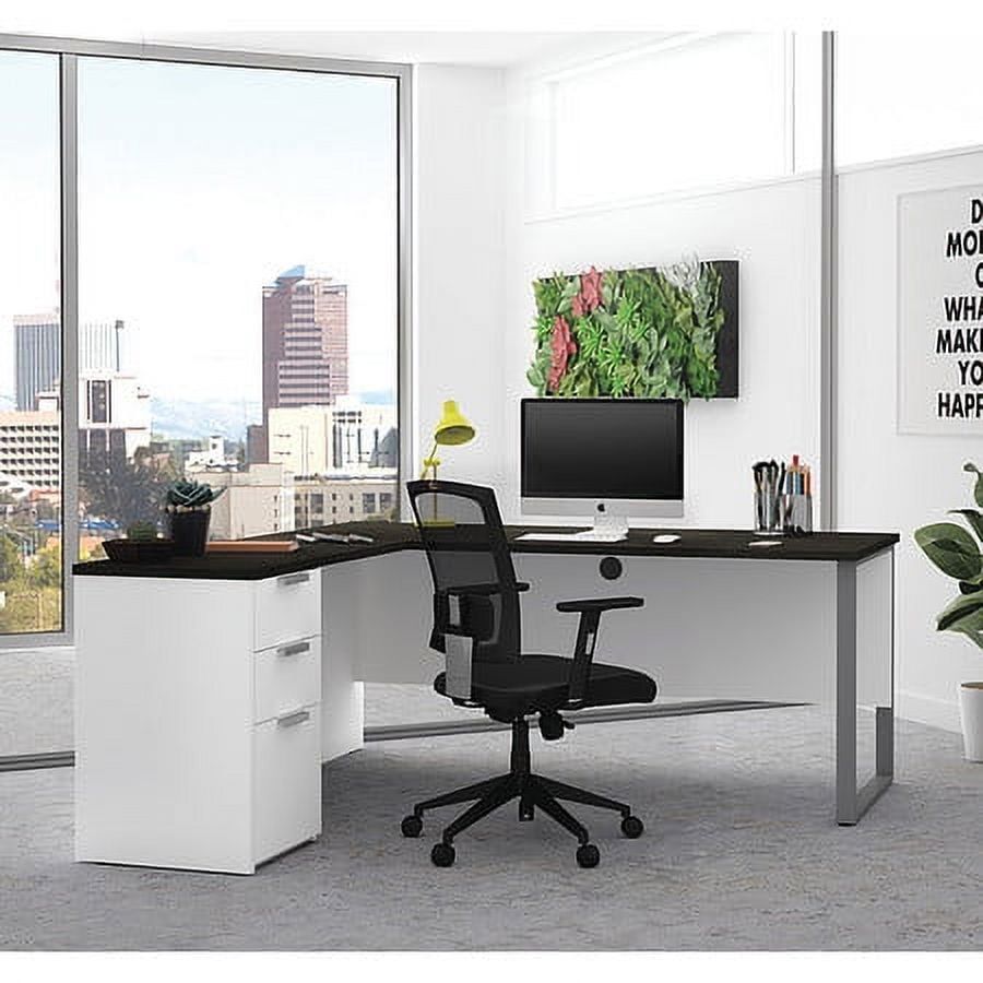 White and Deep Grey Corner Computer Desk with Filing Cabinet