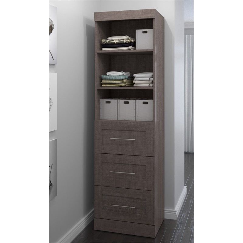 Gray Engineered Wood Tall Closet Organizer with Drawers