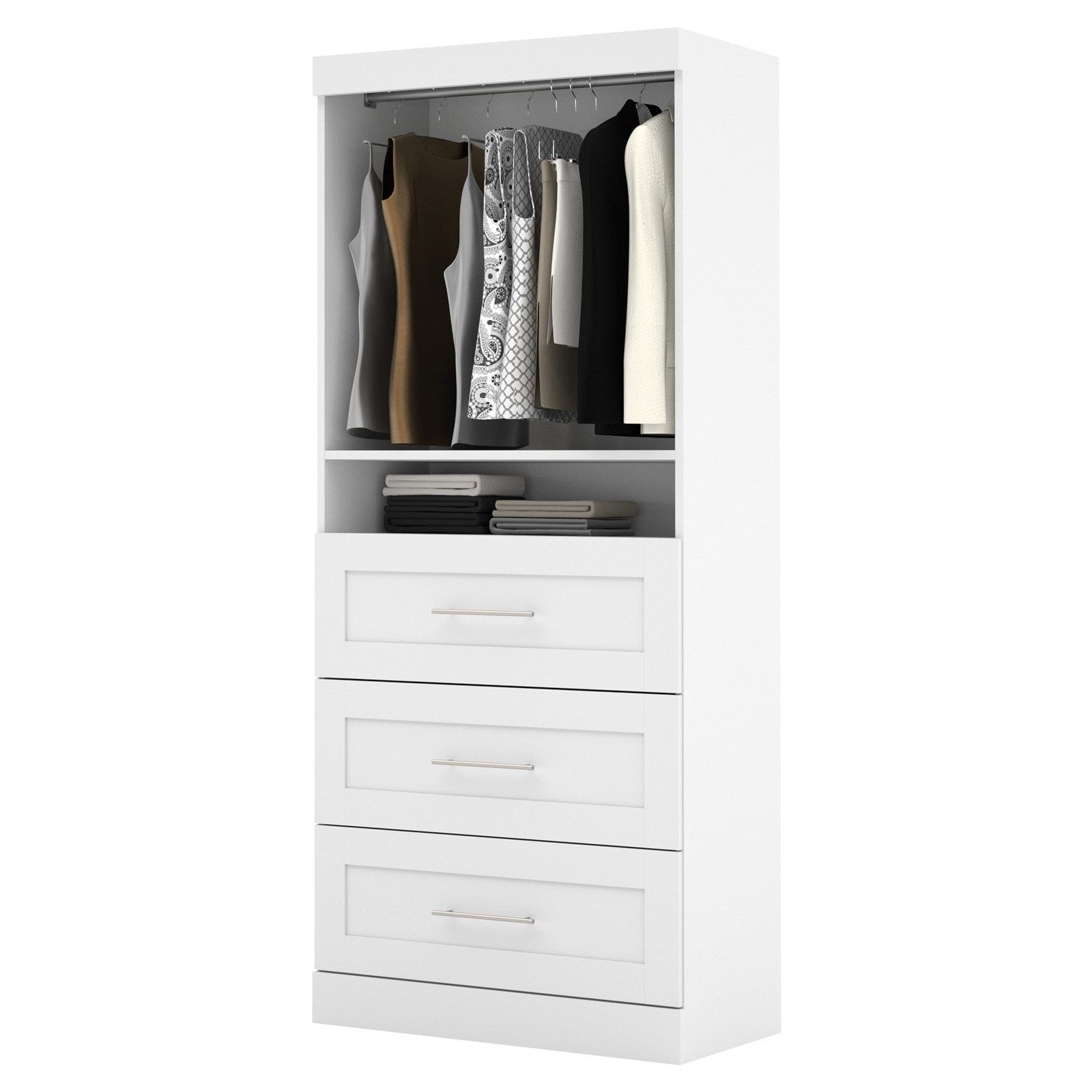 Contemporary White 36" Closet Organizer with 3 Drawers