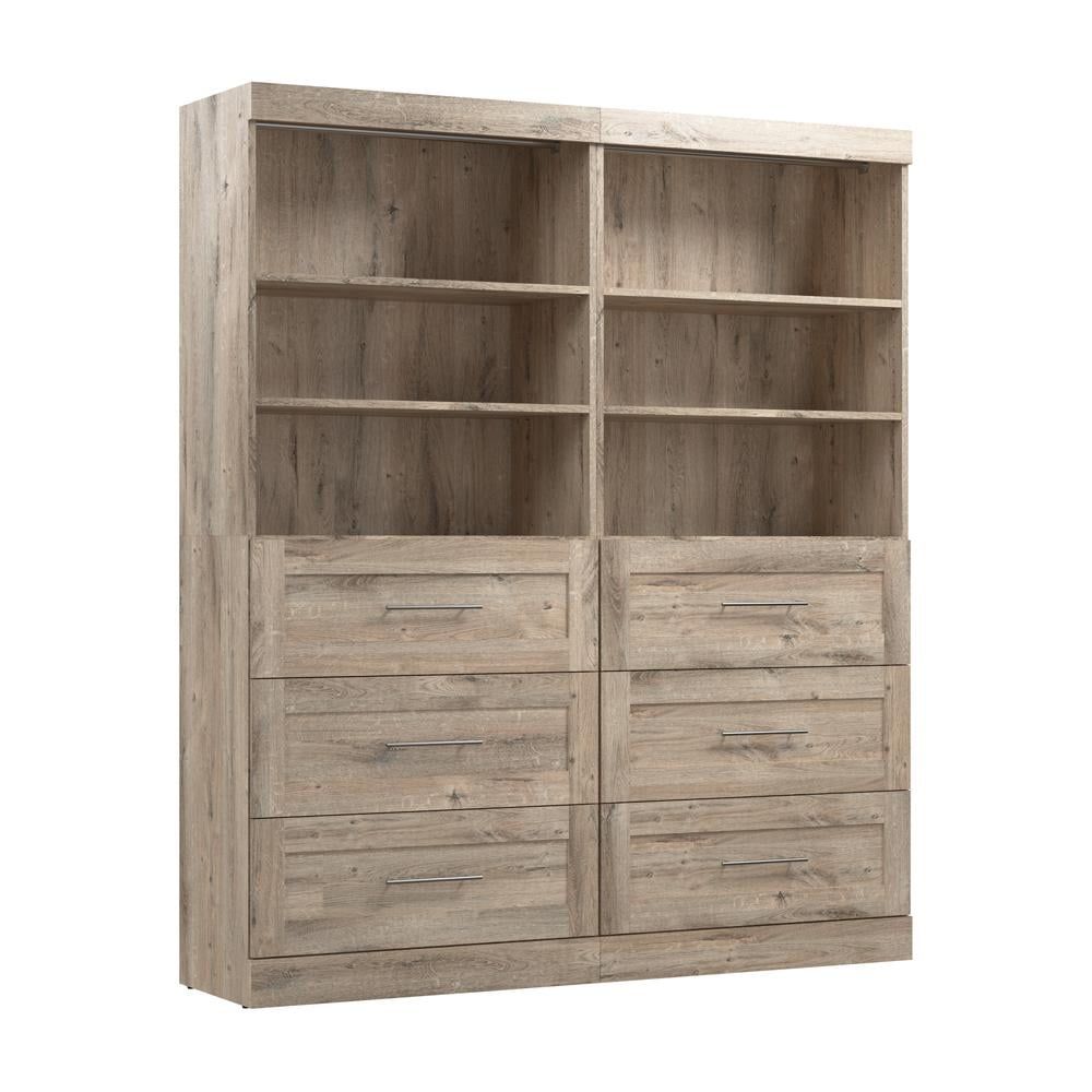 Rustic Brown 72W Closet Organizer with 6 Drawers