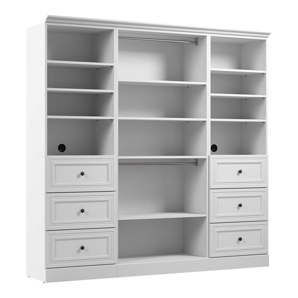 Versatile 86" White Engineered Wood Closet Organizer with Drawers