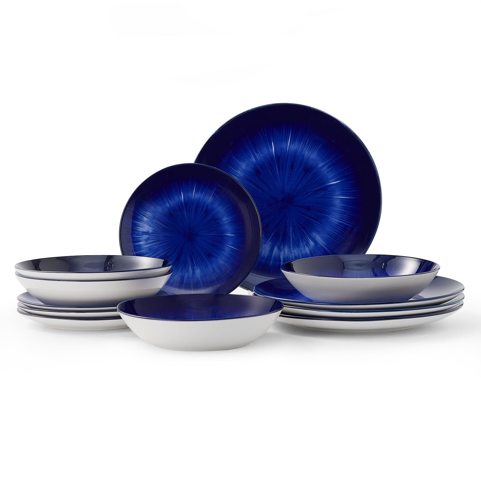 Navy Blue and White Porcelain Dinnerware Set, Service for 4