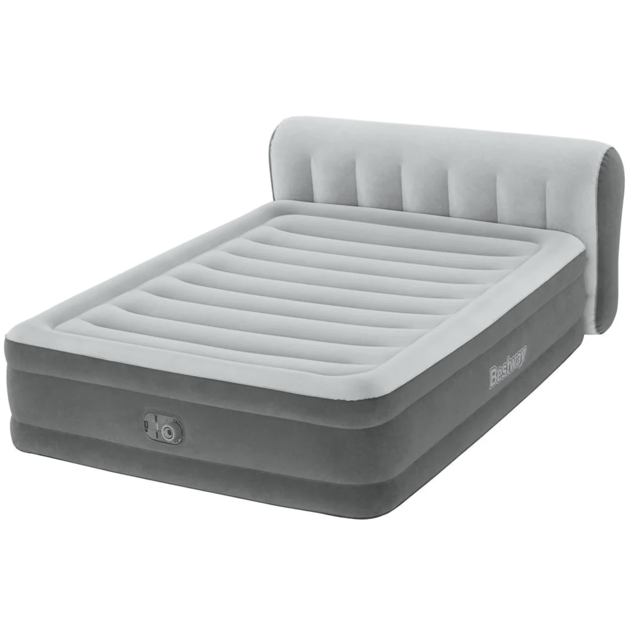 Queen Gray Raised Air Mattress with Built-in Pump and Headboard