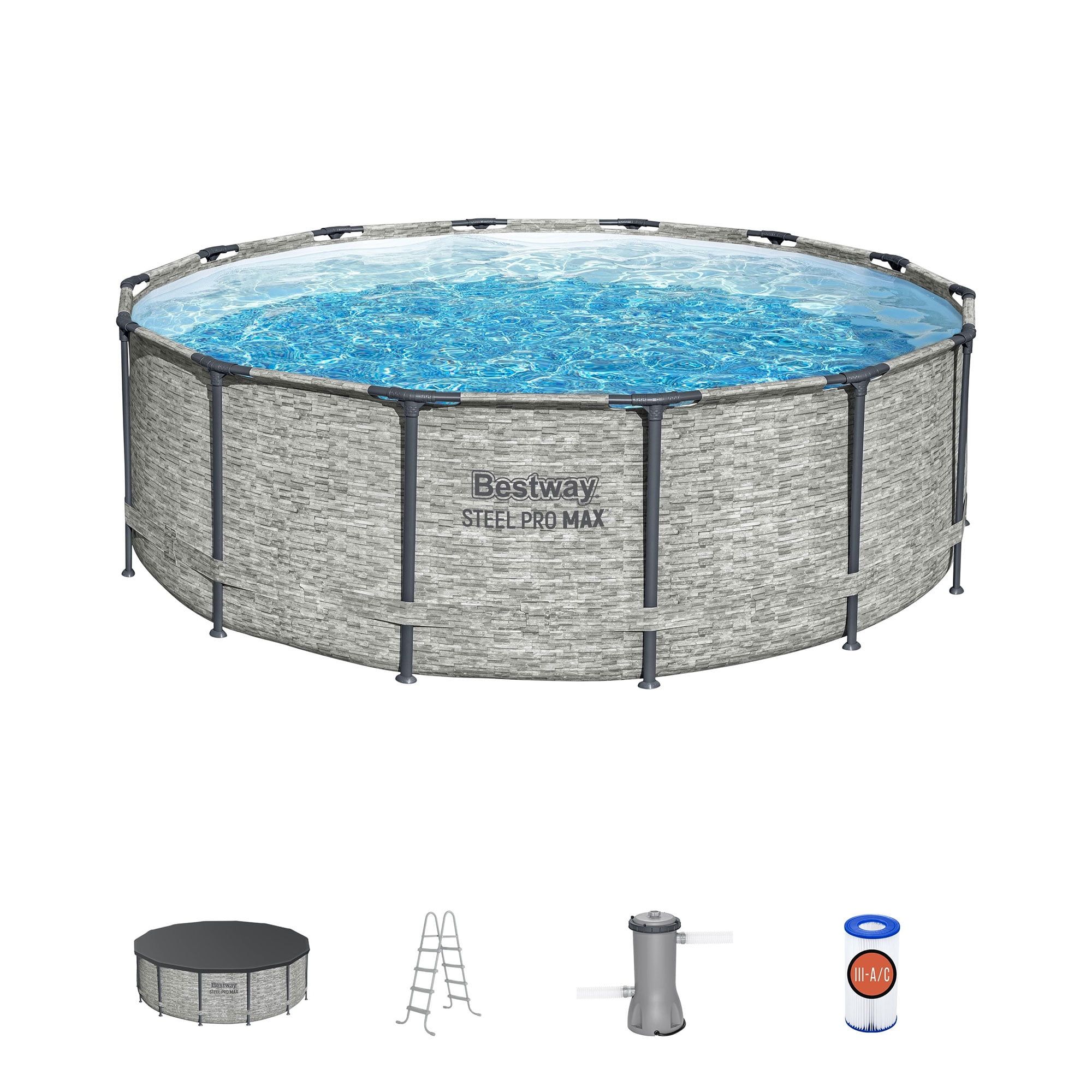 Gray Steel Pro MAX 14' Round Above Ground Pool Set with Filter and Pump