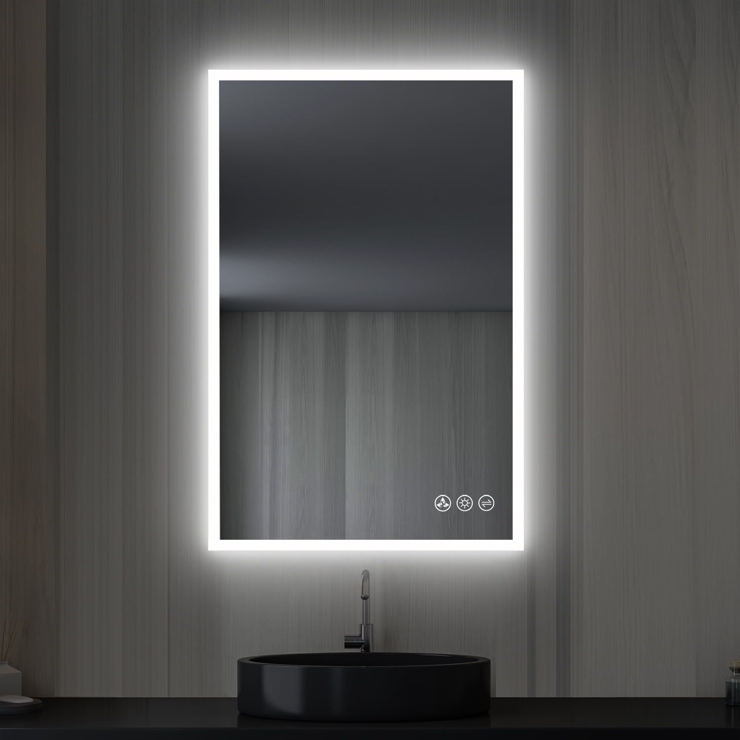 Rectangular Silver LED Bathroom Vanity Mirror with Dimmer