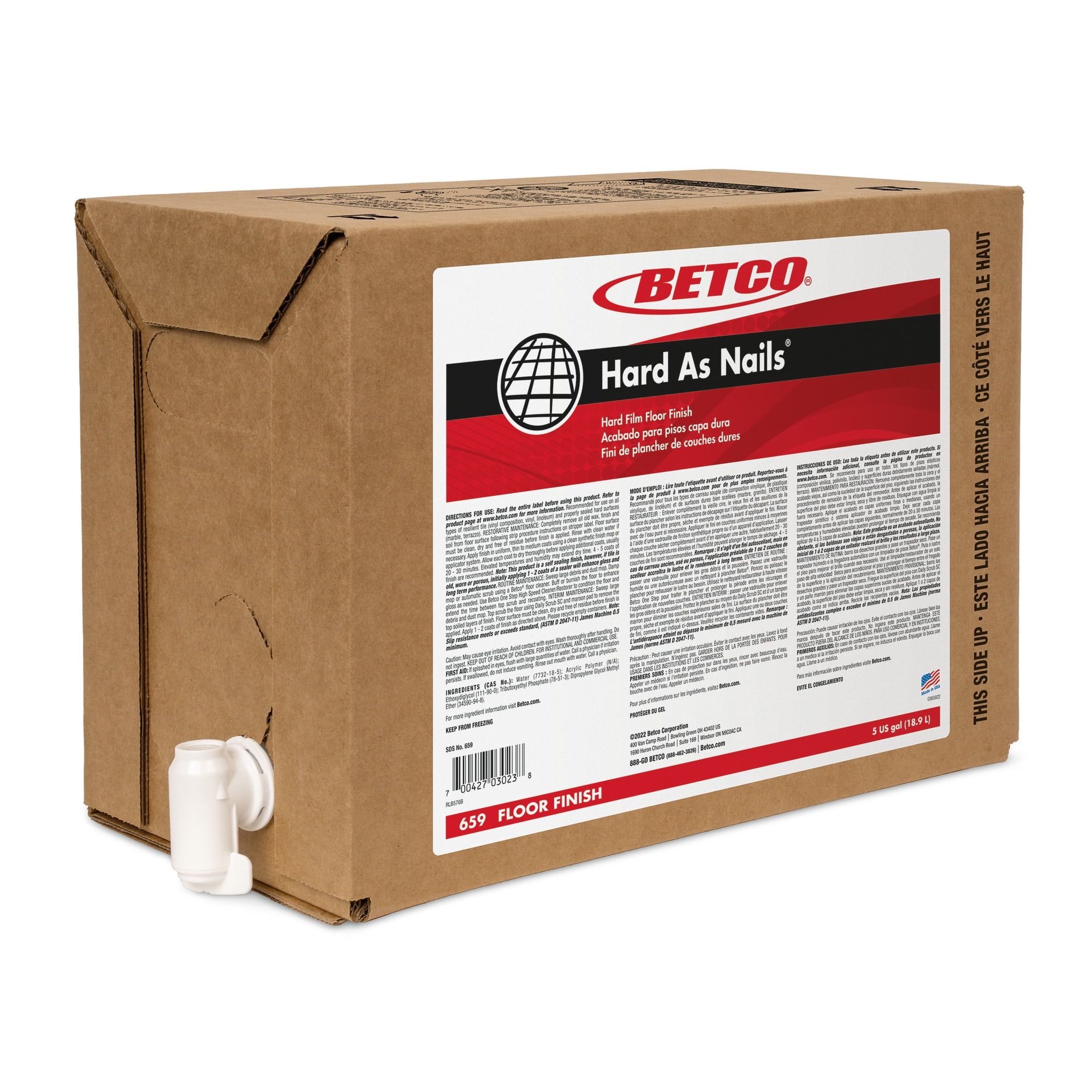 Betco Hard As Nails White Liquid Floor Finish, 5 Gallons