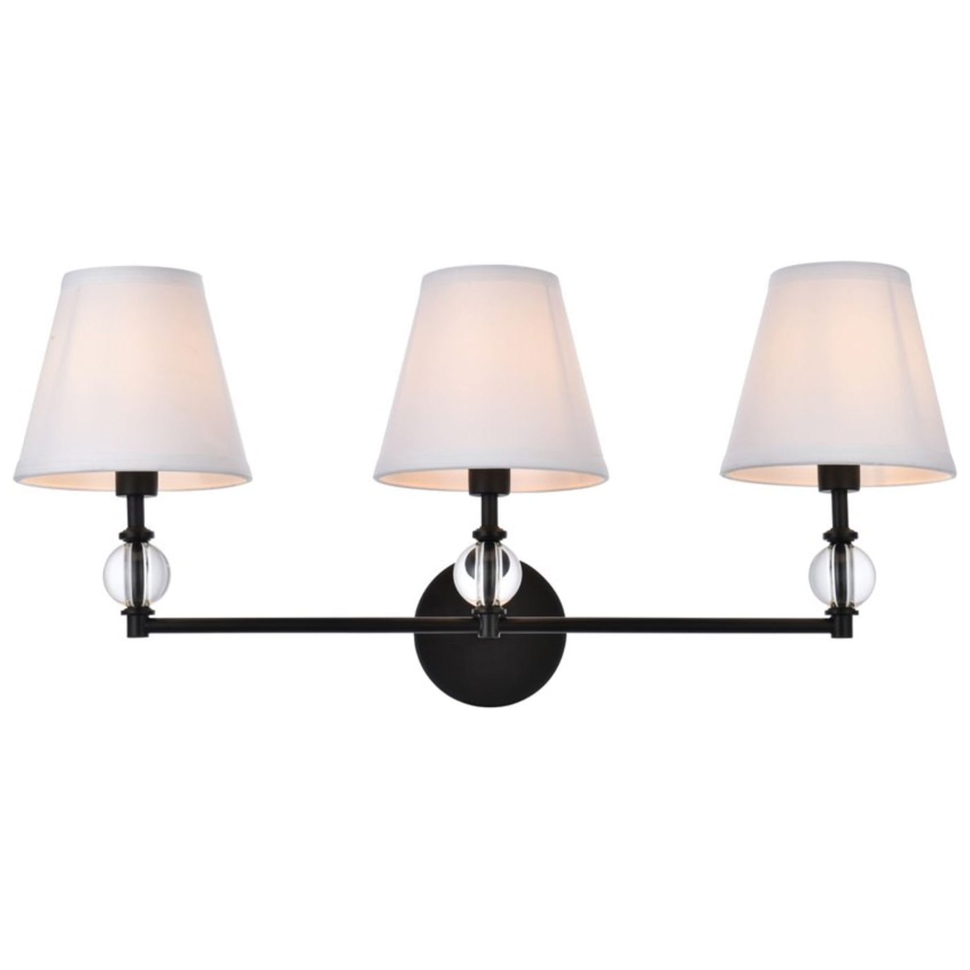 Bethany Dimmable 3-Light Bath Sconce with Black Iron and Crystal Accents