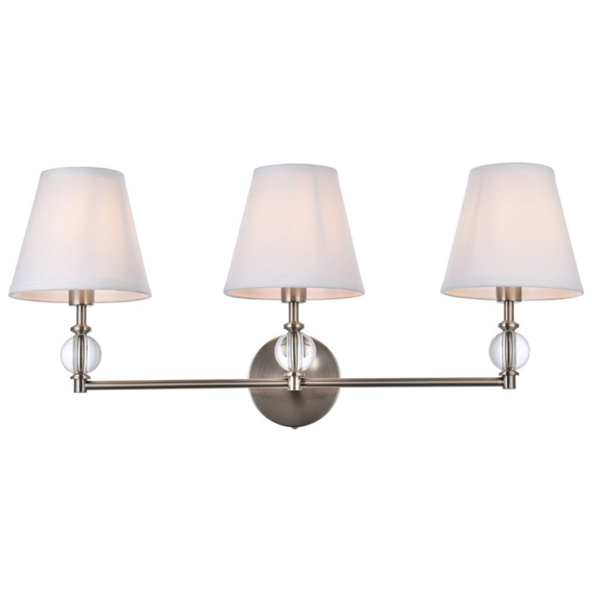 Bethany Satin Nickel 3-Light Bath Sconce with White Fabric Shades