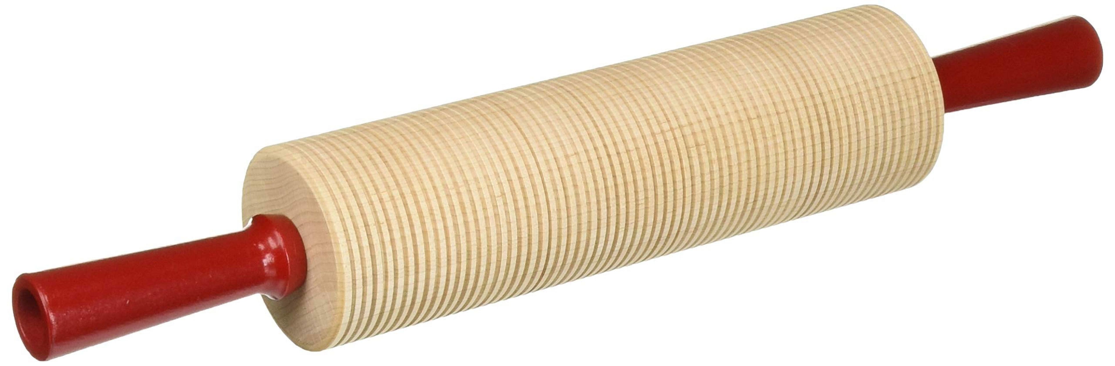 Bethany 17.25" Hard Maple Corrugated Rolling Pin with Red Handles