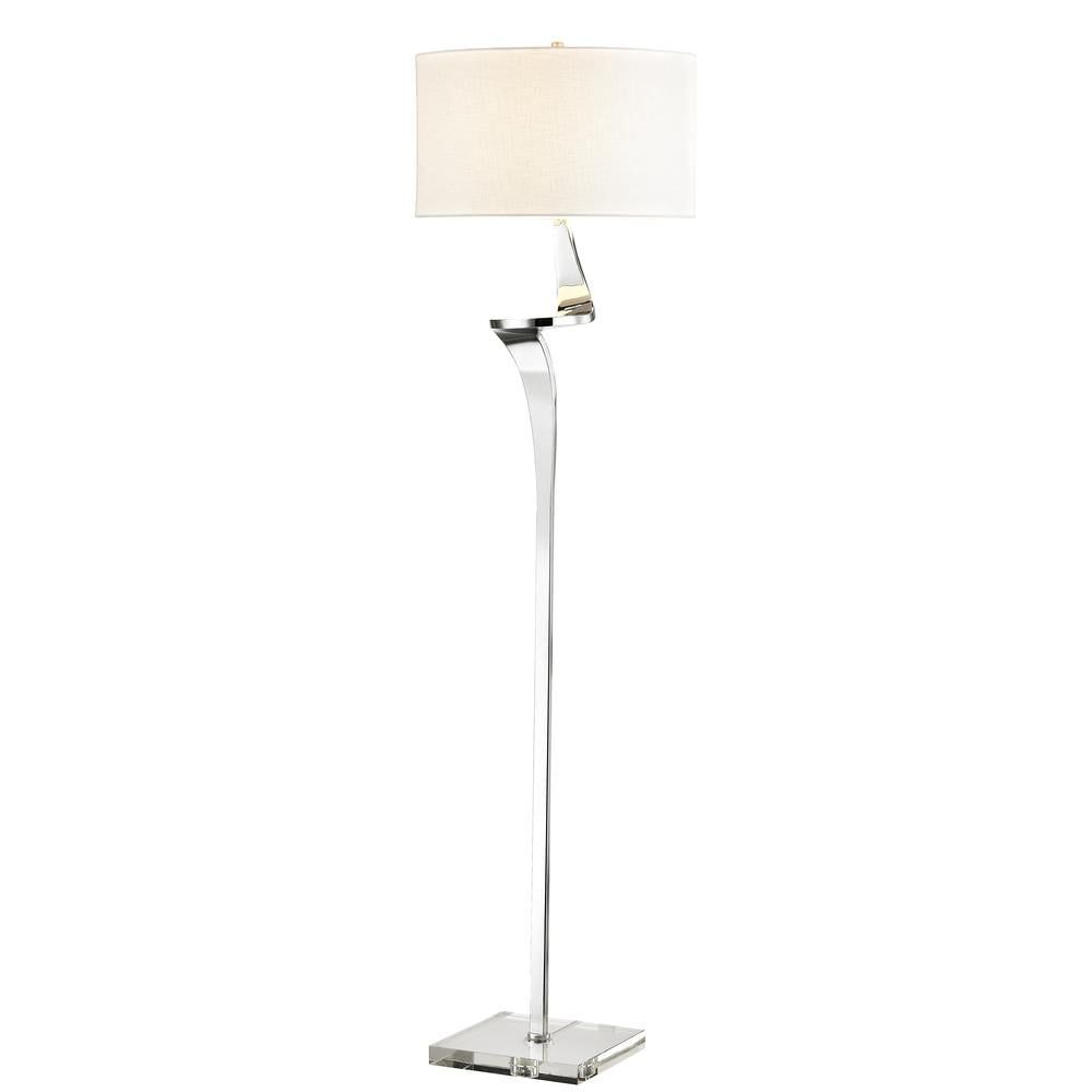 Chrome Floor Lamp with Clear Crystal Base and White Drum Shade