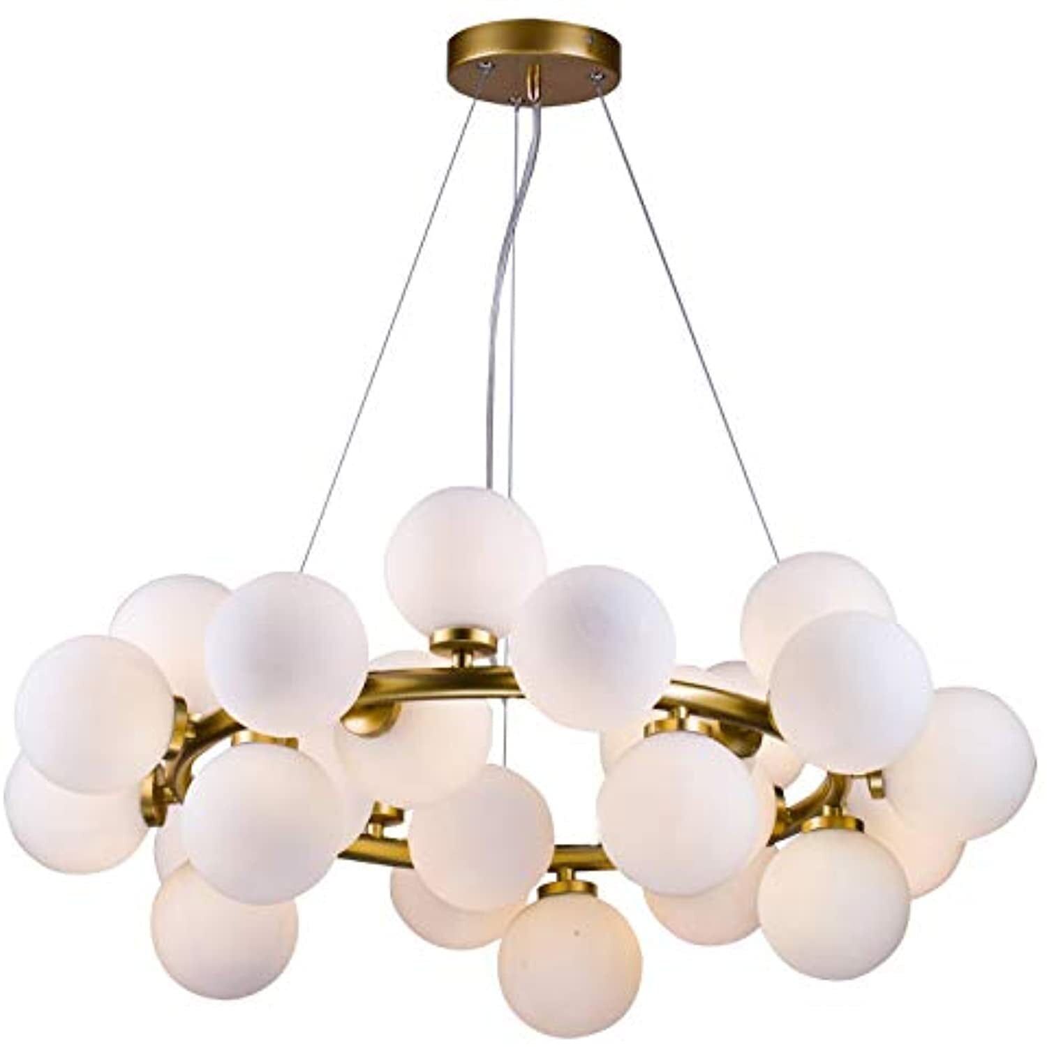 Gold and Milk White Glass Globe Chandelier