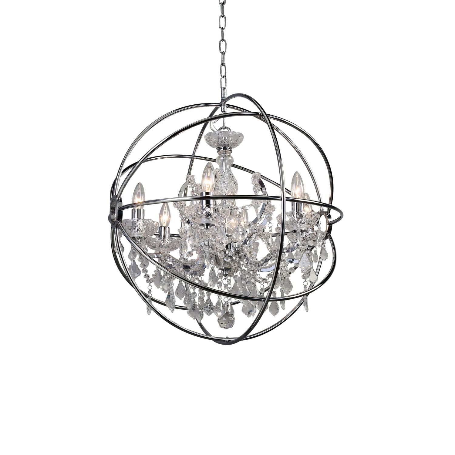 Elegant Chrome Cage Chandelier with Clear Crystal Accents