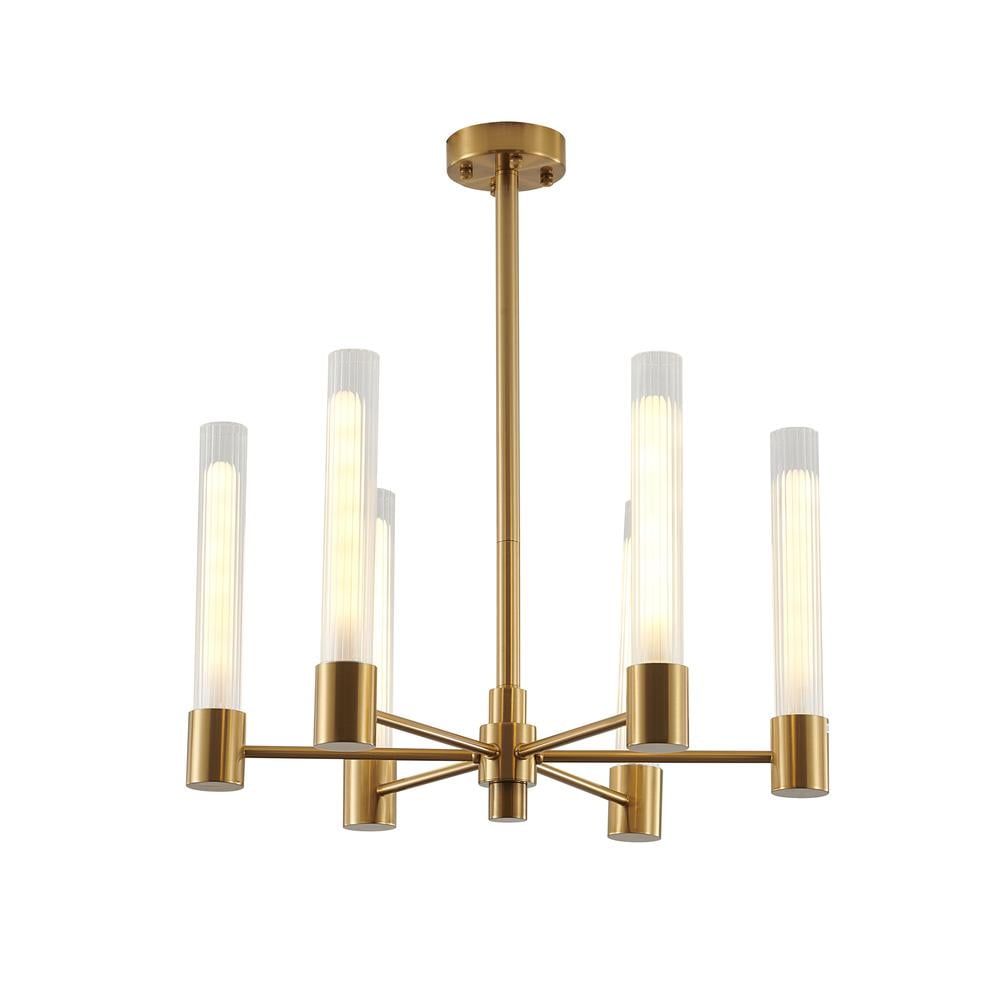 Elegant Brass Finish Steel & Crystal Chandelier with Clear Glass Shades