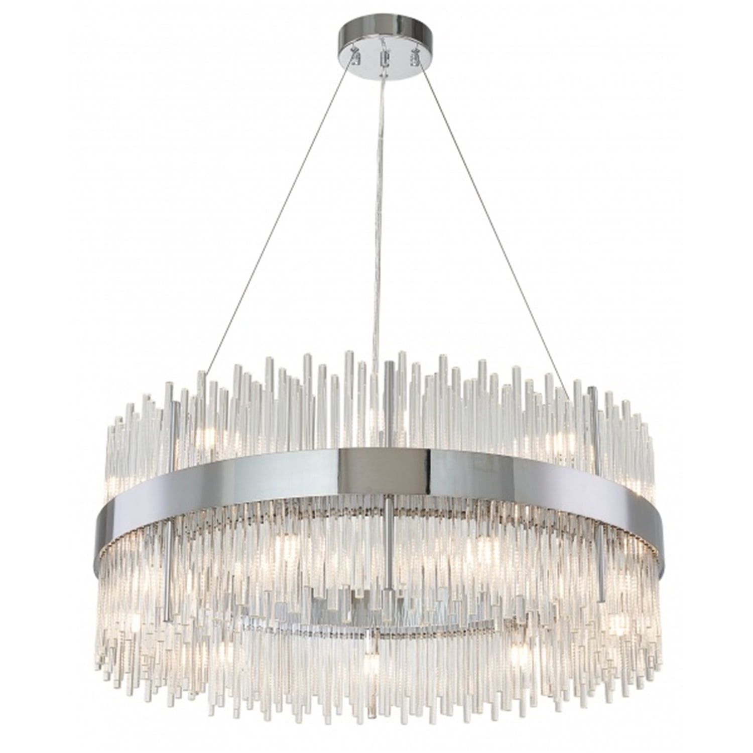 31.4" Chrome Crystal Round Plug-in Chandelier