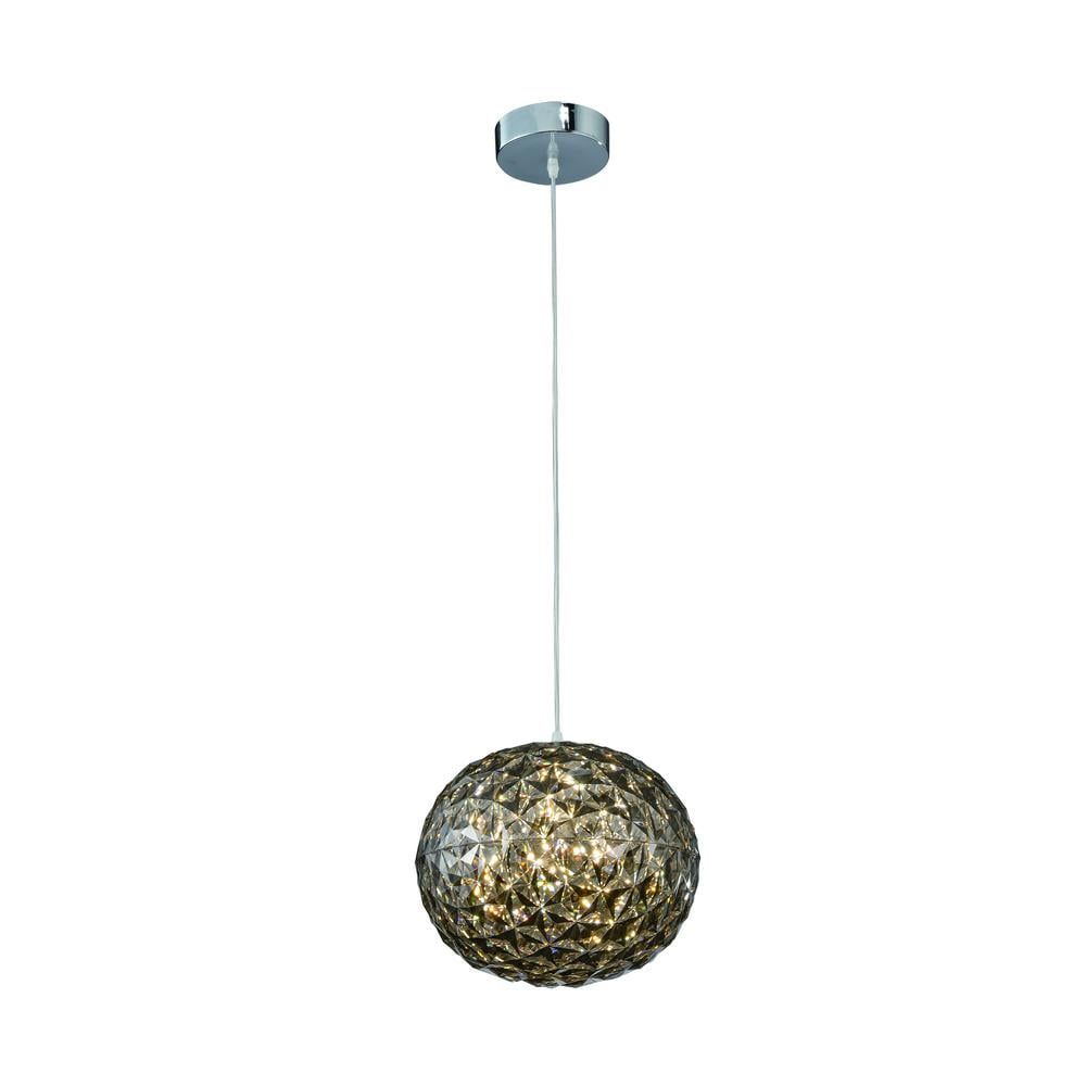 Mini Globe LED Pendant Light with Smoke Glass & Chrome Metal