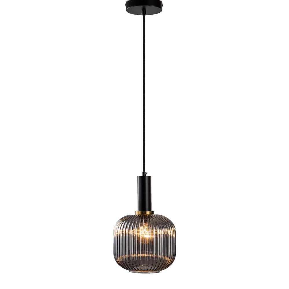 Elegant Globe Pendant Light in Black & Antique Gold with Smoke Shade