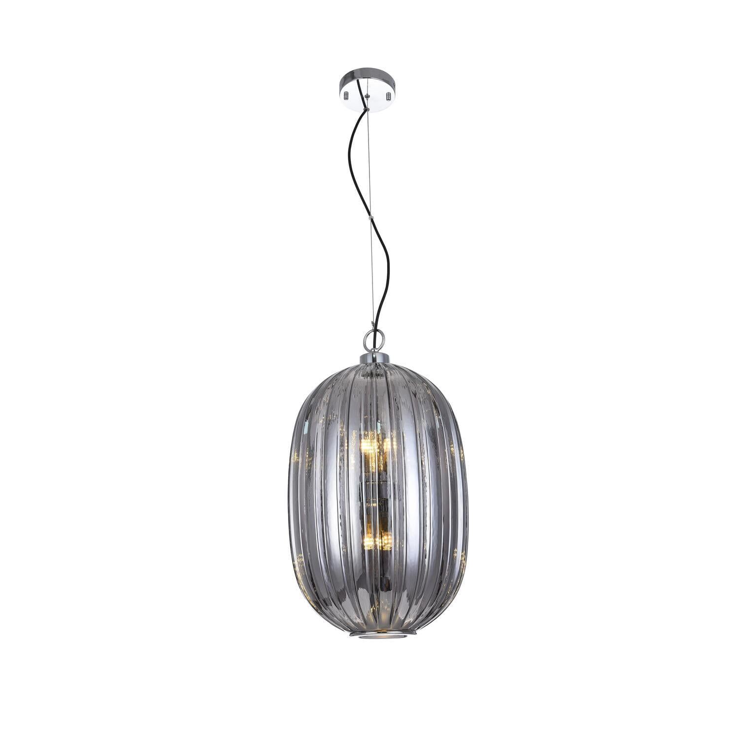 Elegant Chrome & Smoke Glass LED Pendant Light, 13"x17.7"