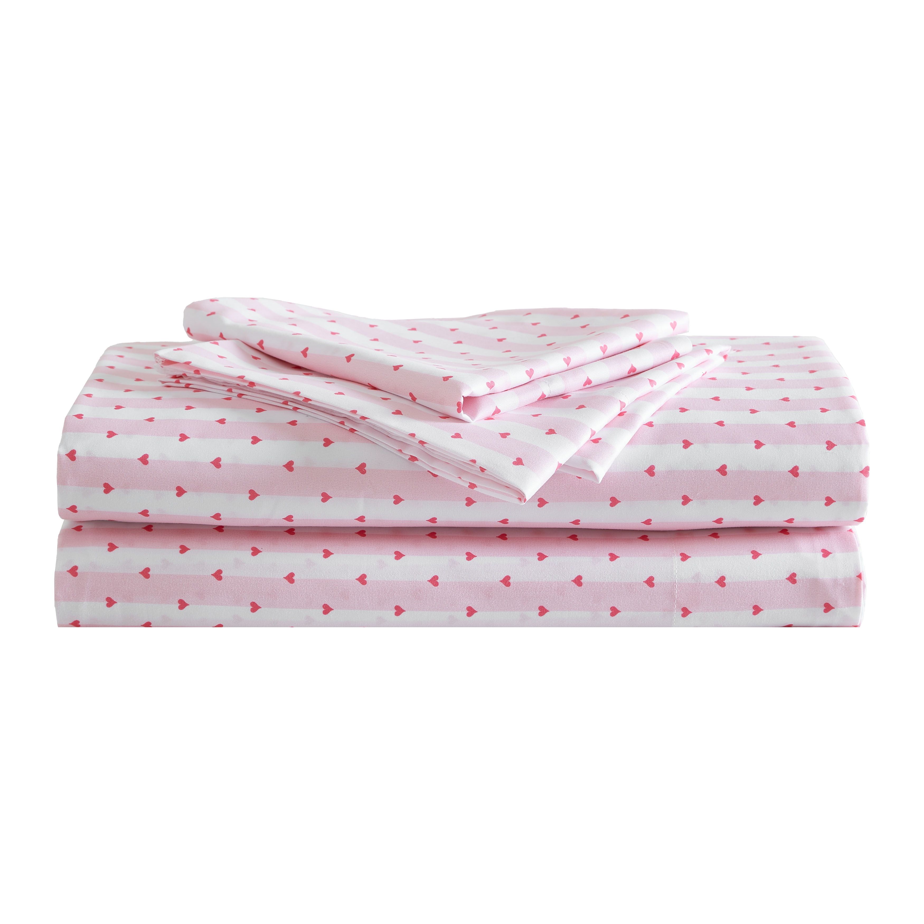 Twin Pink Microfiber Heart Print Sheet Set