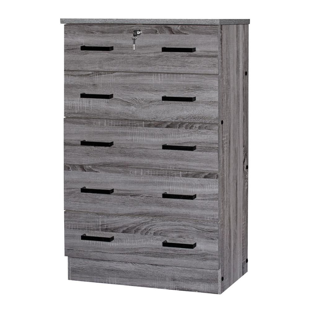 Cindy 44" Vertical 5-Drawer Engineered Wood Dresser with Lock in Gray