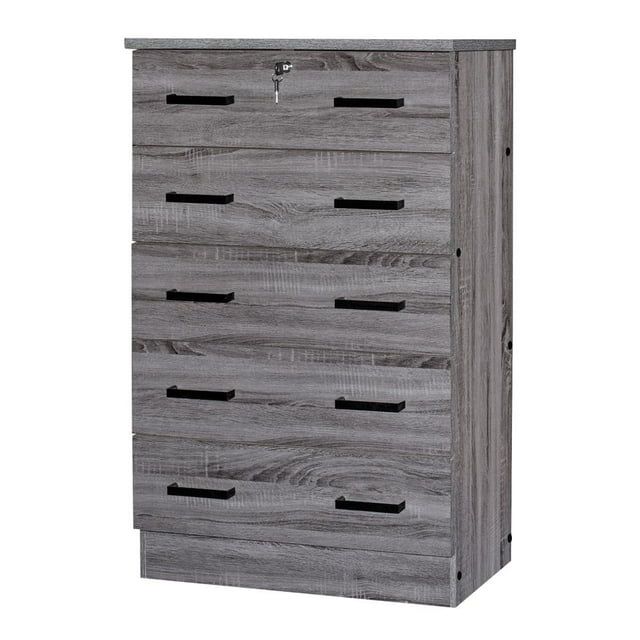 Cindy 44" Vertical 5-Drawer Engineered Wood Dresser with Lock in Gray