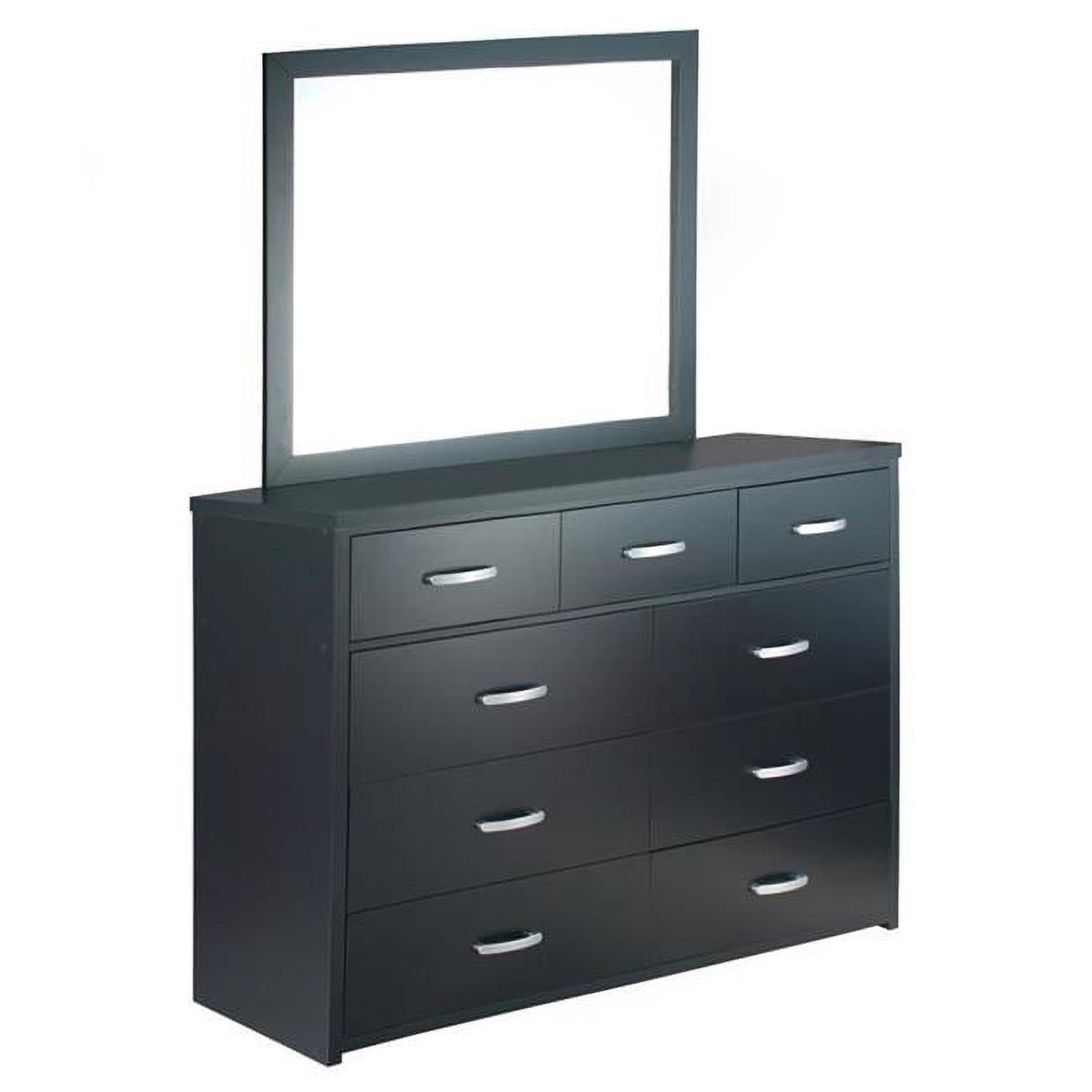 Modern Freestanding 9-Drawer Double Dresser with Mirror in Black