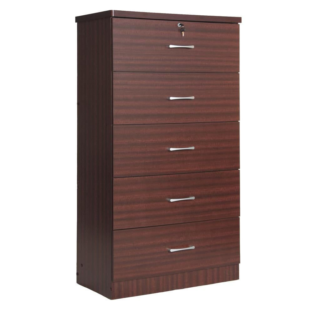 Modern Mahogany Vertical 5-Drawer Nursery Chest with Deep Storage