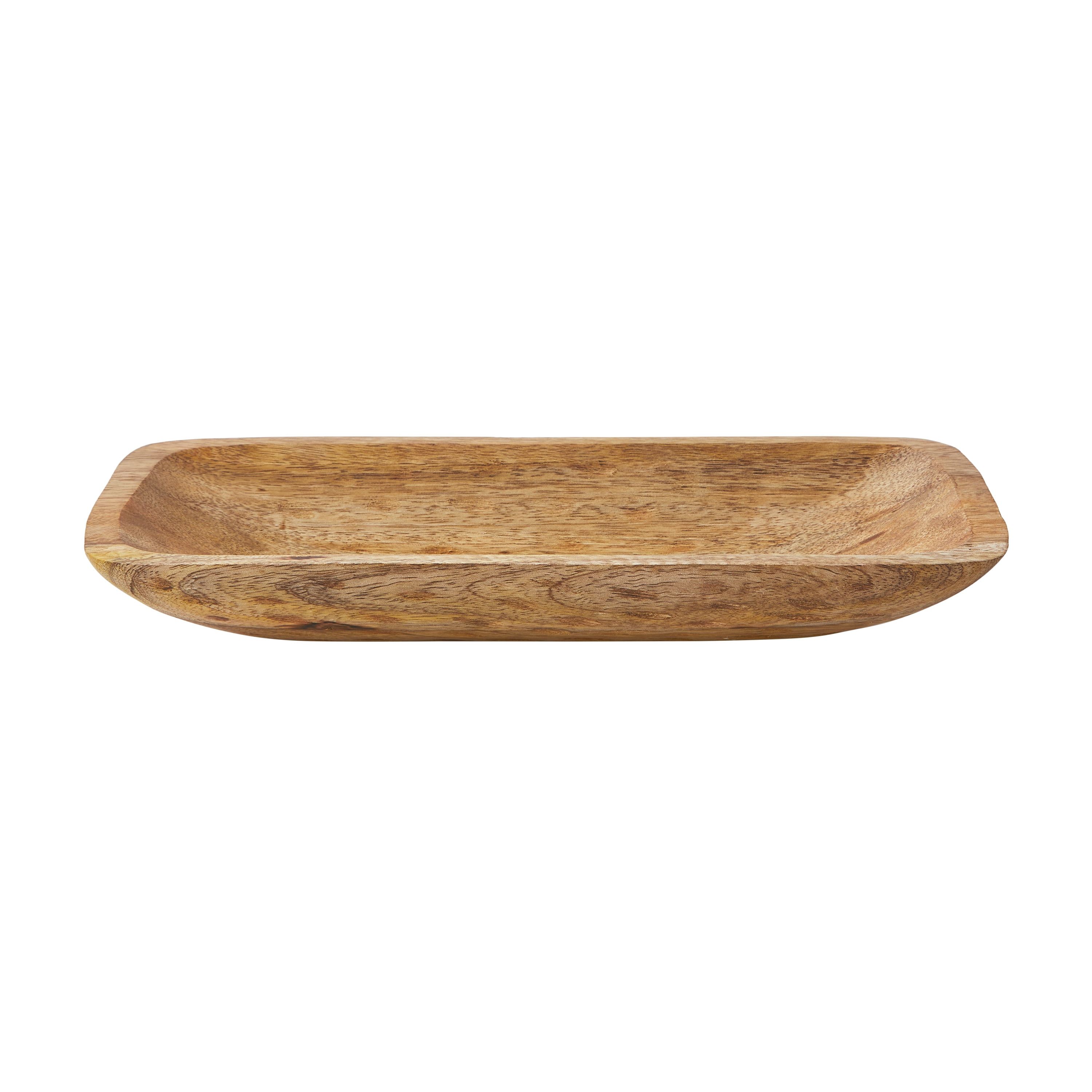 Hand Carved Light Brown Wood Decorative Tray