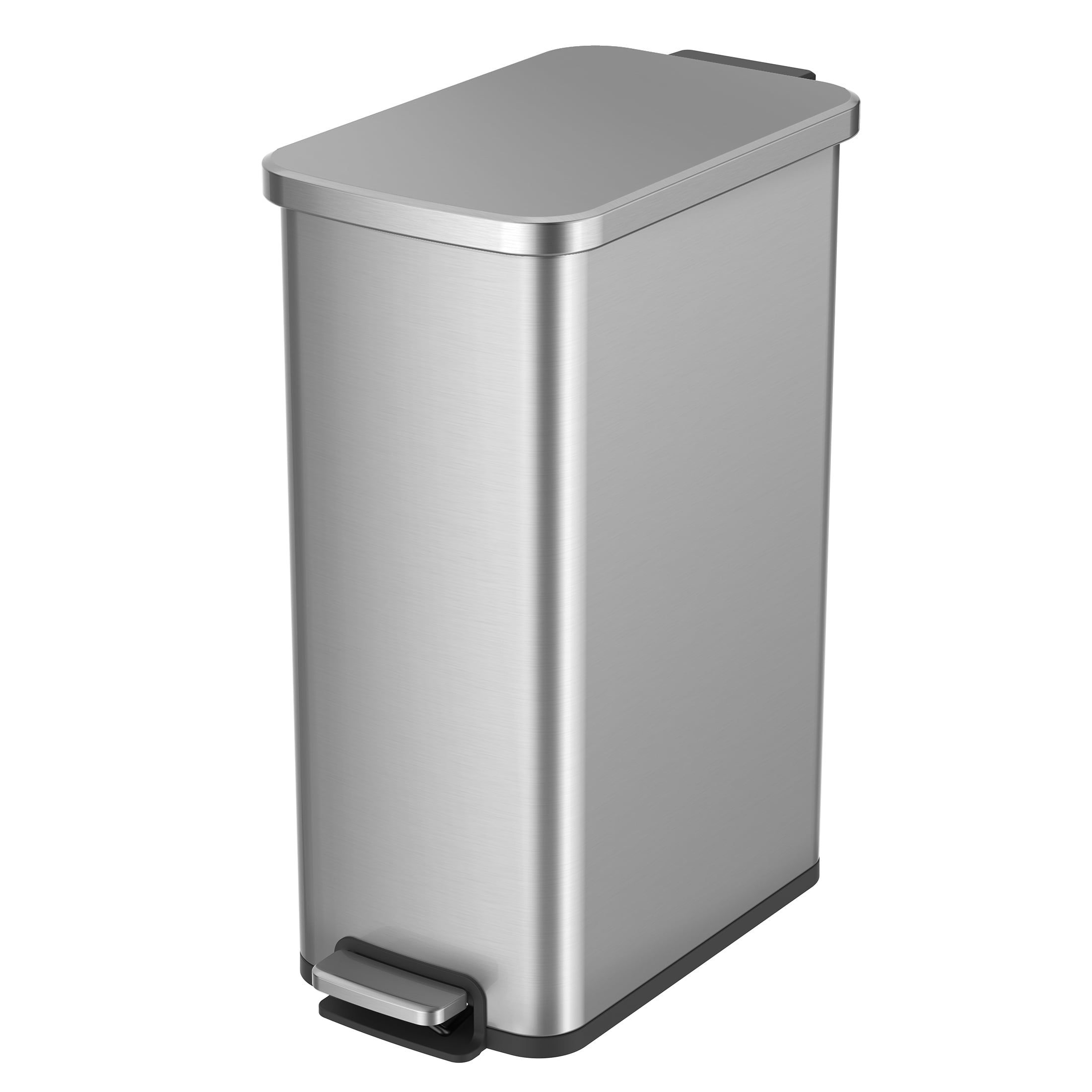 Slim Brushed Stainless Steel Step Trash Can, 13.2 Gallon