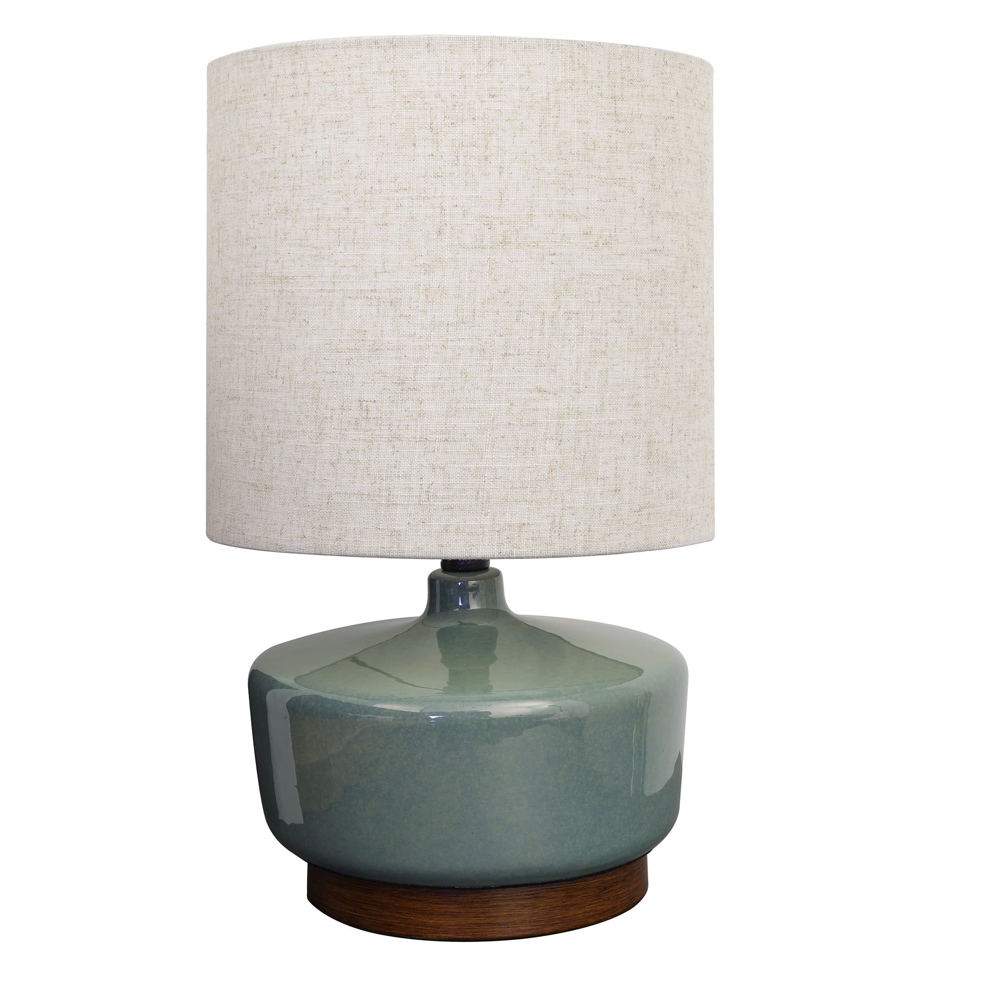 17" Deep Green Ceramic Table Lamp with Wood Base