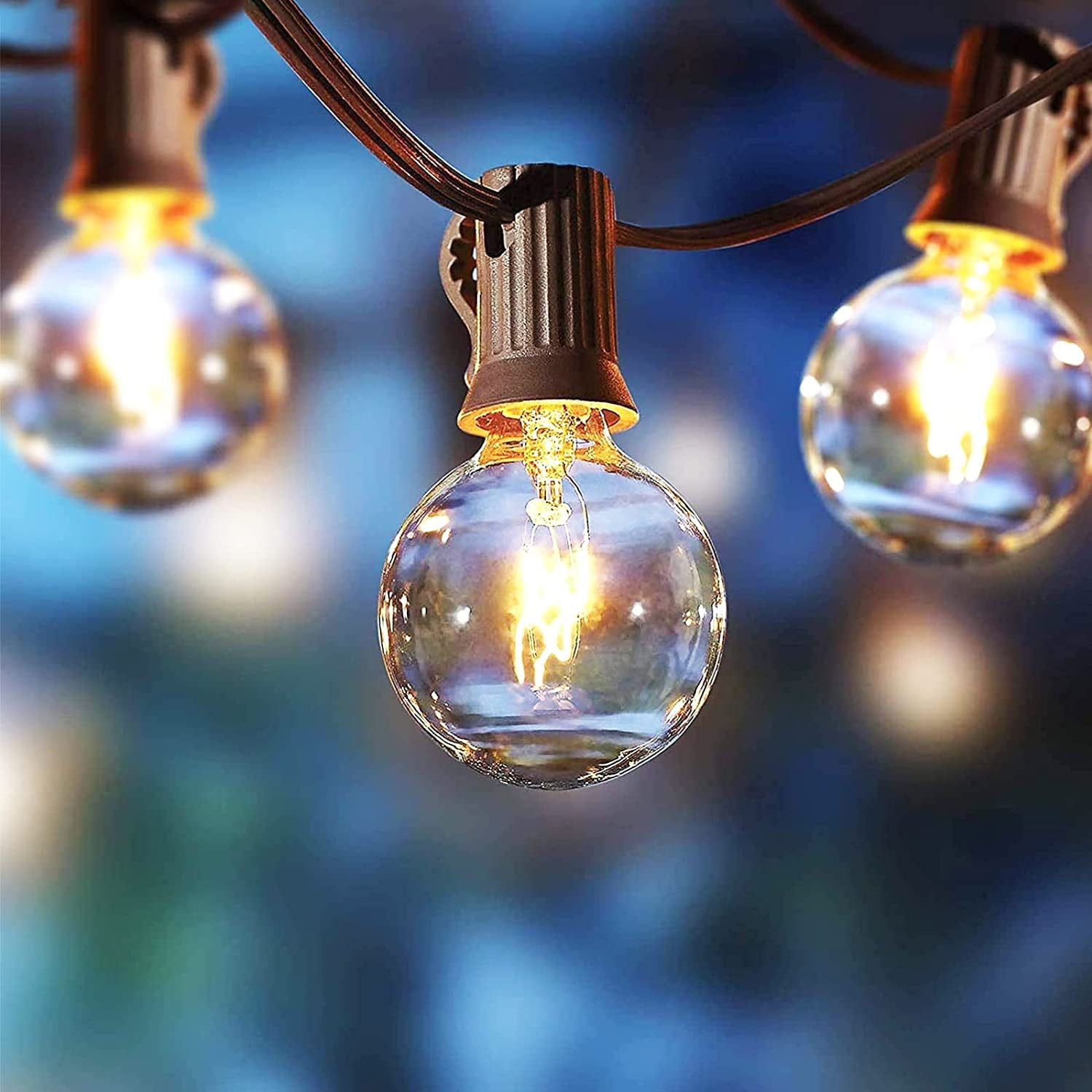 Clear Glass Globe Outdoor String Lights with Warm White Incandescent Bulbs