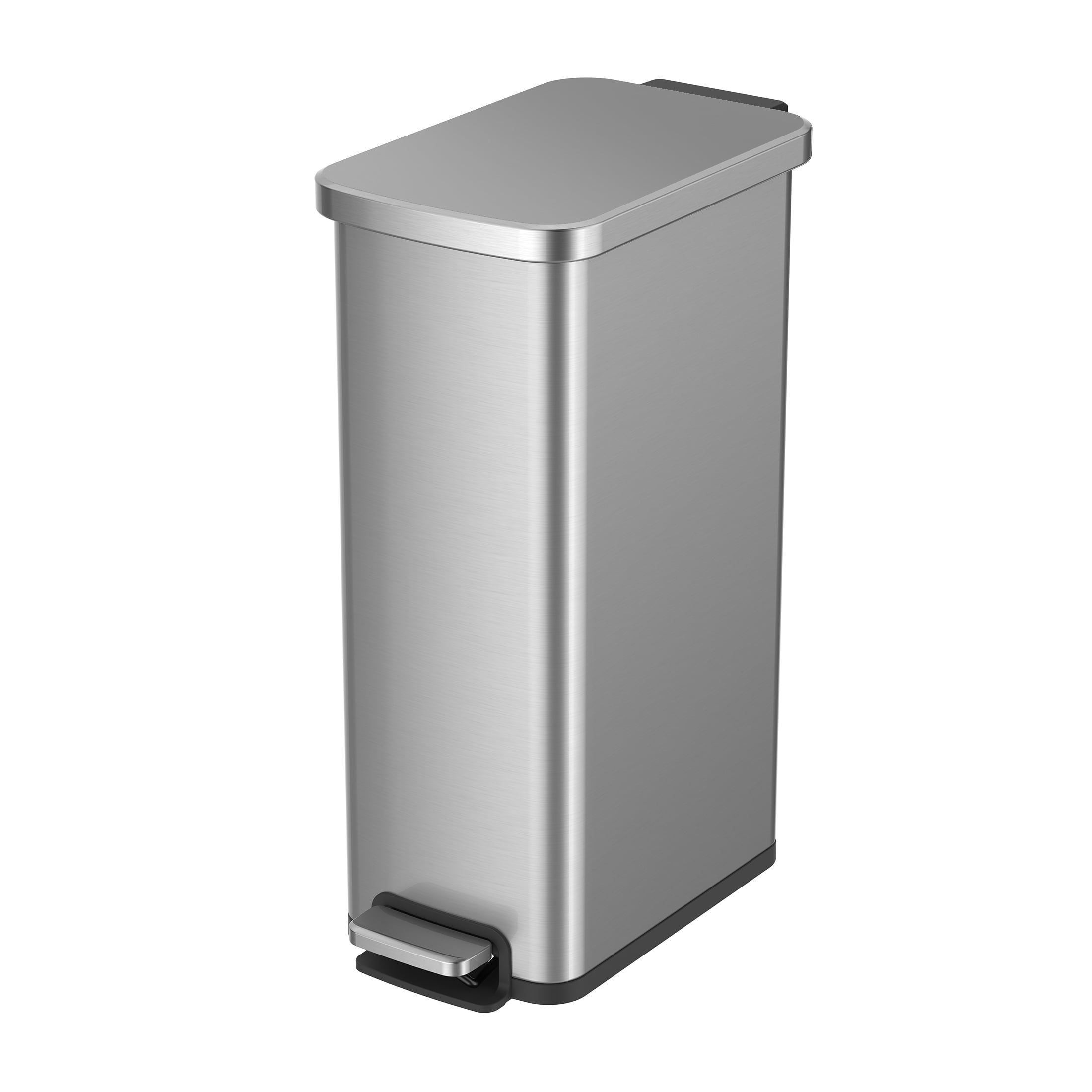 Slim Brushed Stainless Steel Step Trash Can, 7.9 Gallon