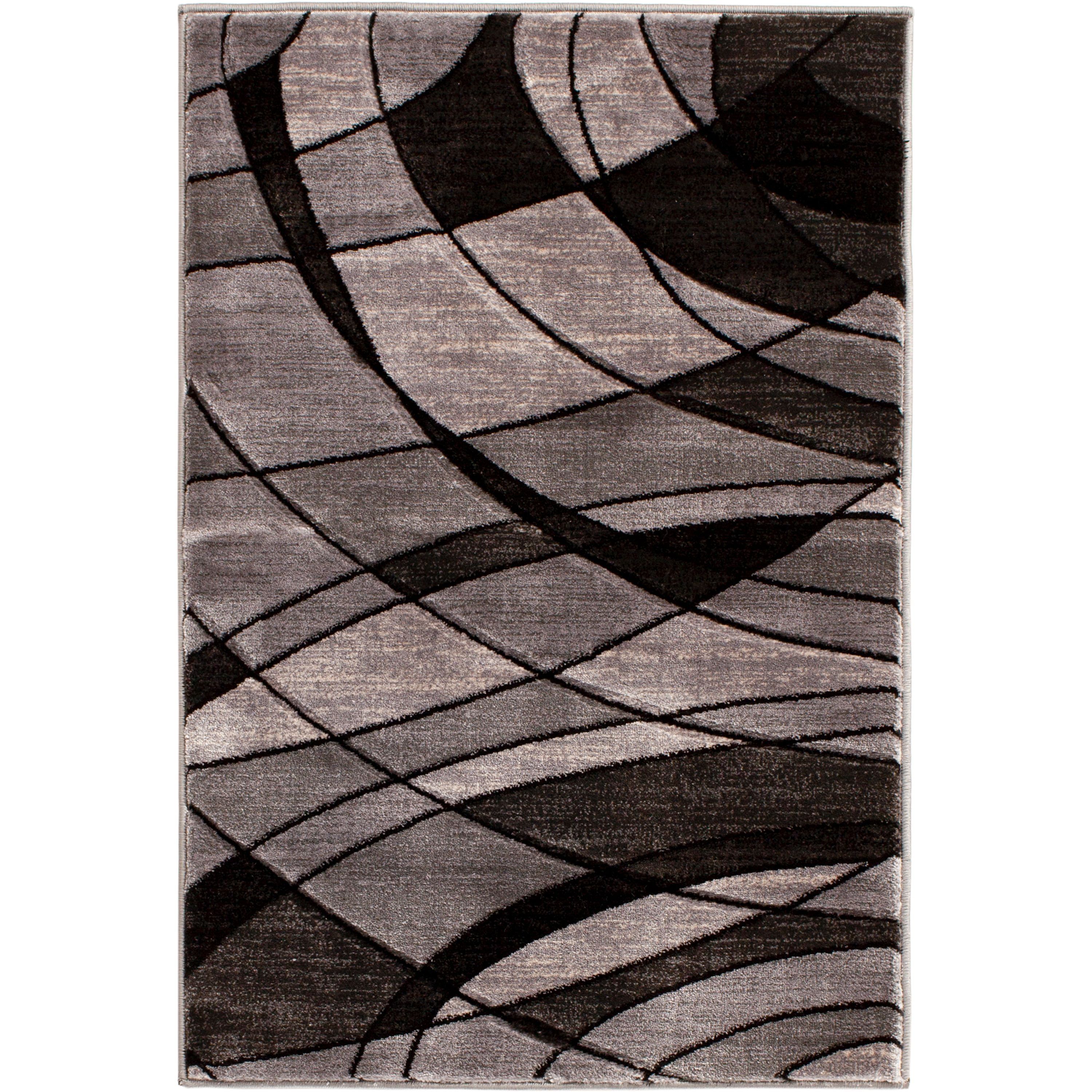 Gray Abstract 5' x 7' Stain-Resistant Synthetic Area Rug