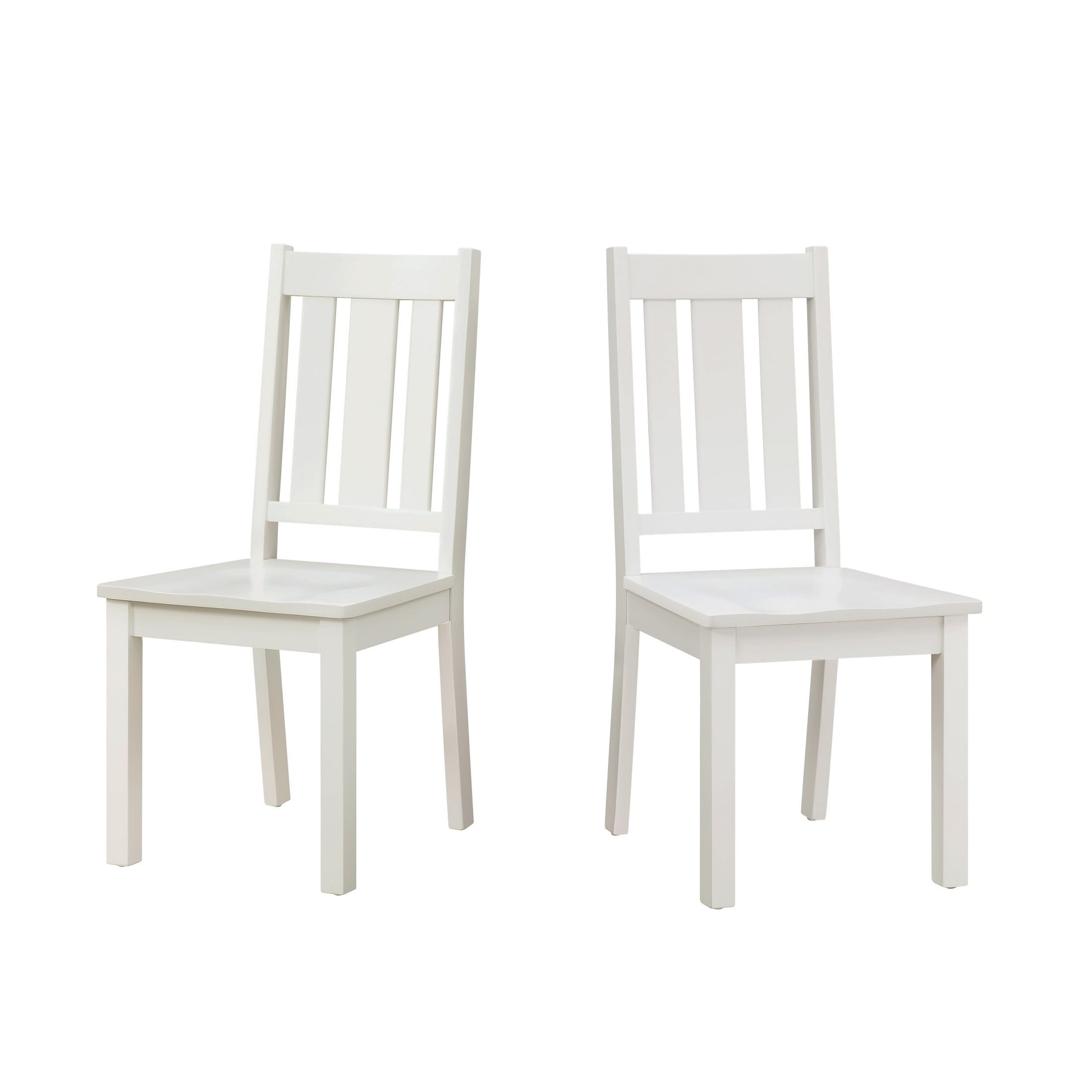 White Wood Slat Back Dining Side Chairs, Set of 2