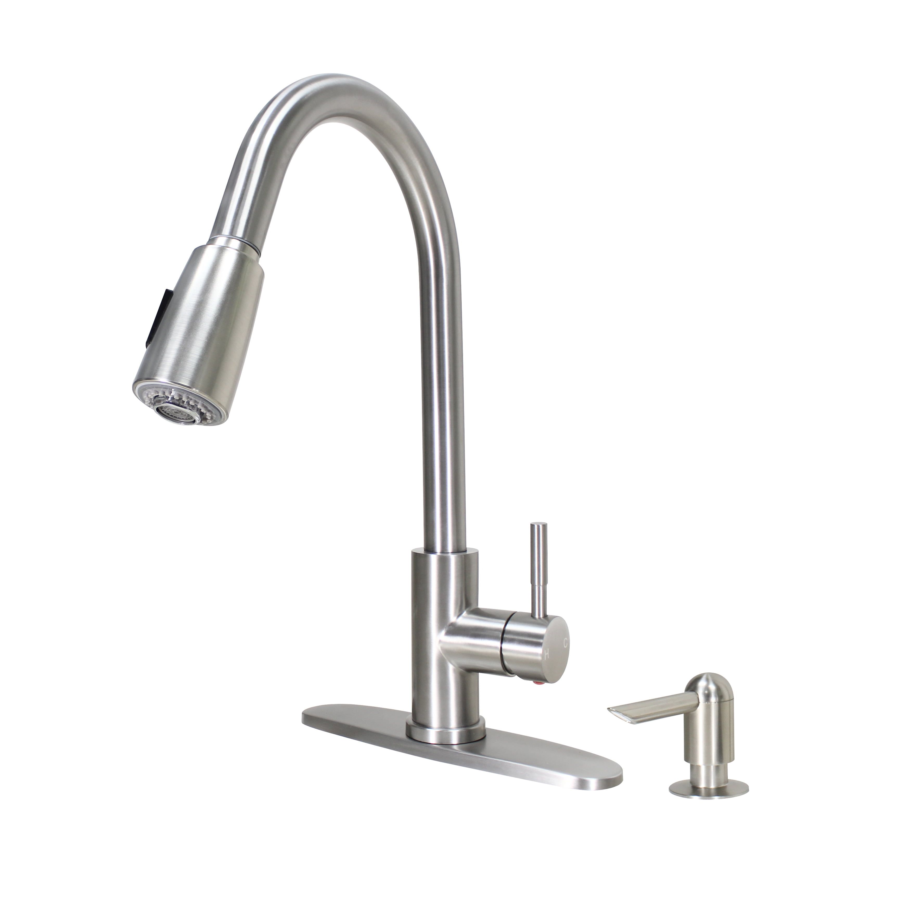 Satin Nickel Pull-Down Kitchen Faucet with Soap Dispenser