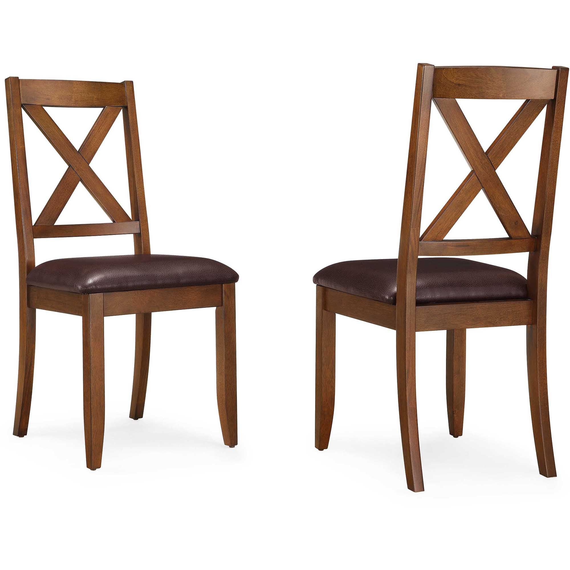 Brown Faux Leather Cross Back Dining Side Chairs