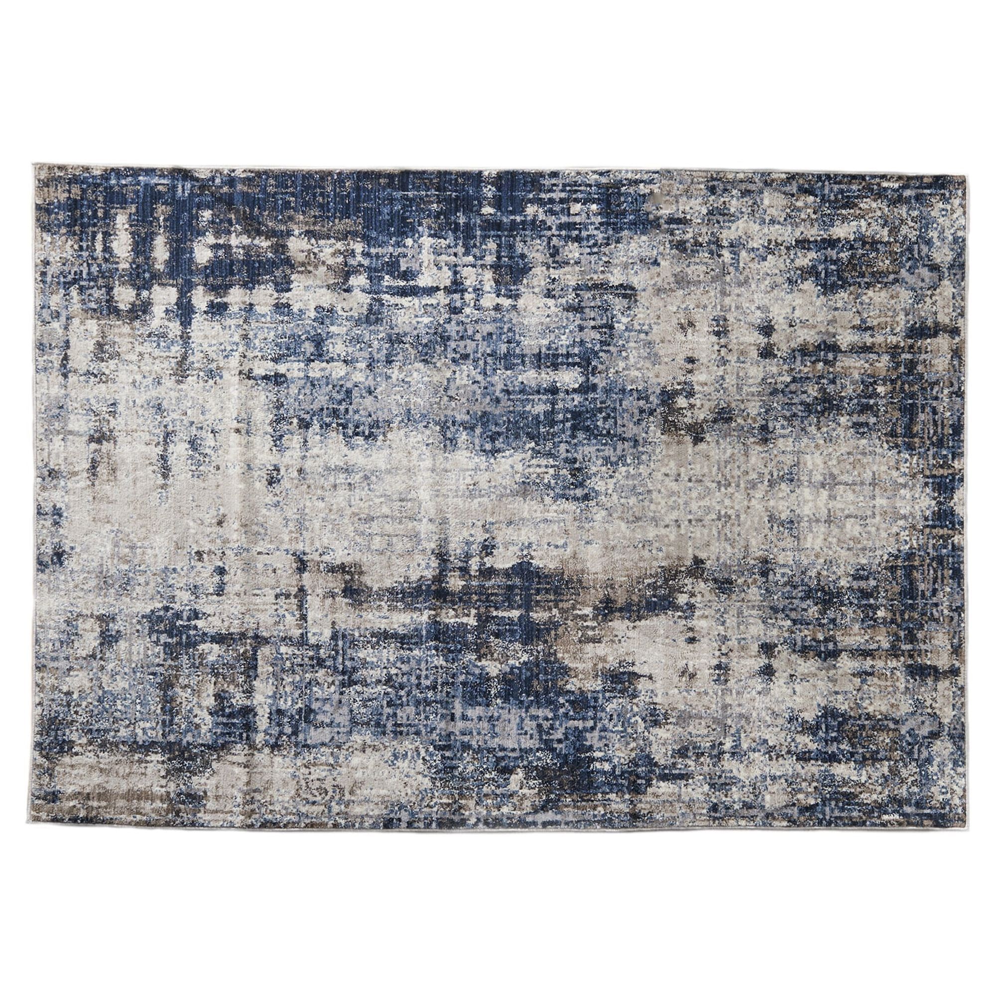 Gray and Navy Abstract Microfiber 5' x 7' Area Rug