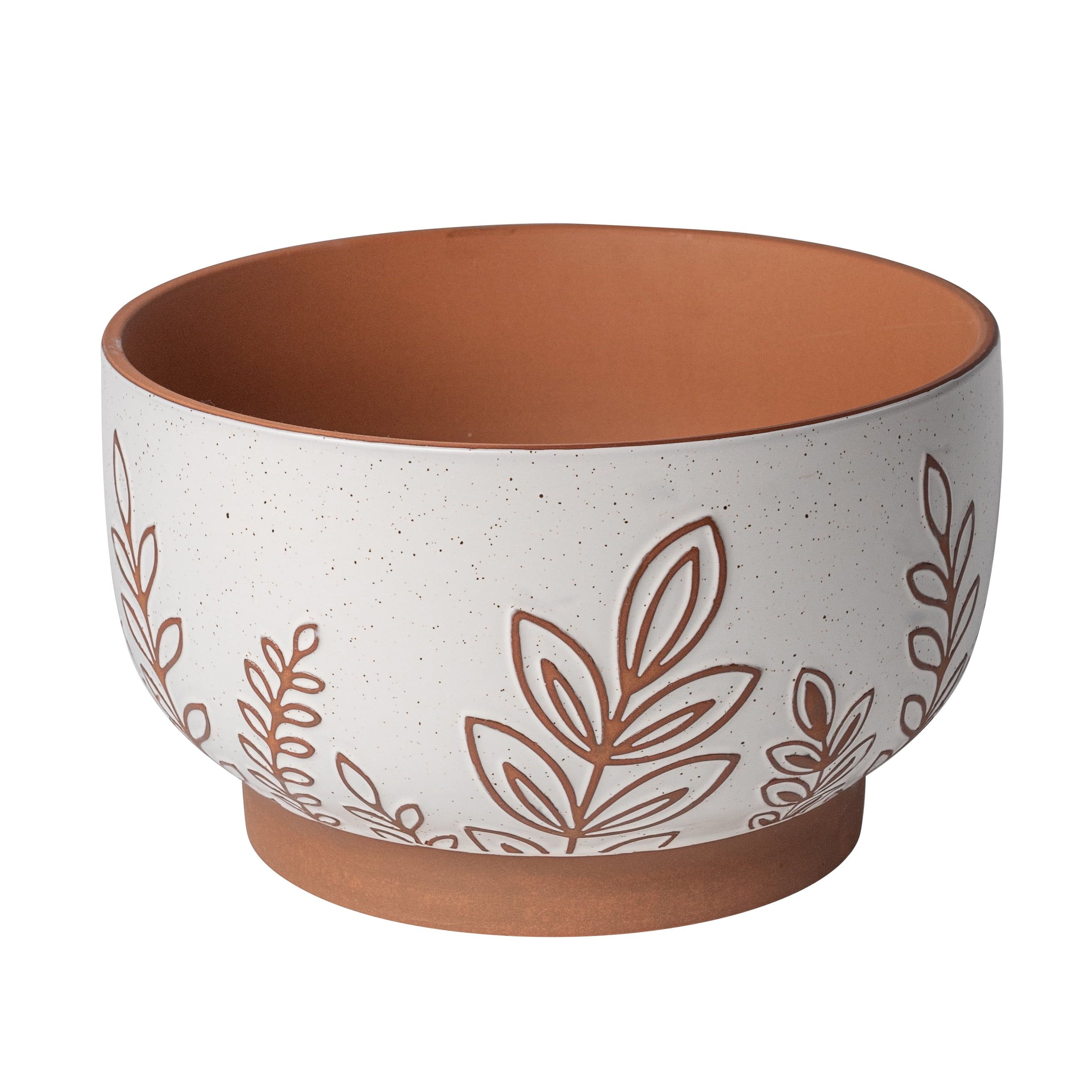 10" Round White and Terracotta Botanical Planter