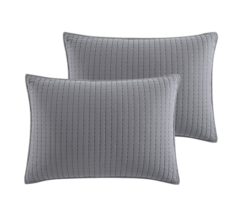 Gray Cotton Quilted Standard Pillow Shams, 2 Pack