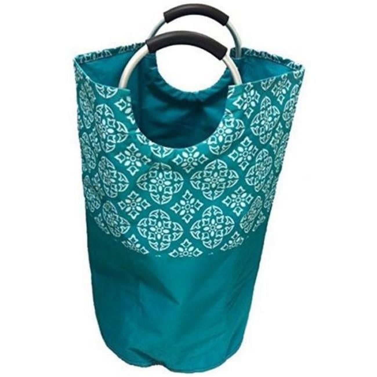 Teal Medallion Print Collapsible Laundry Bag with Aluminum Handles