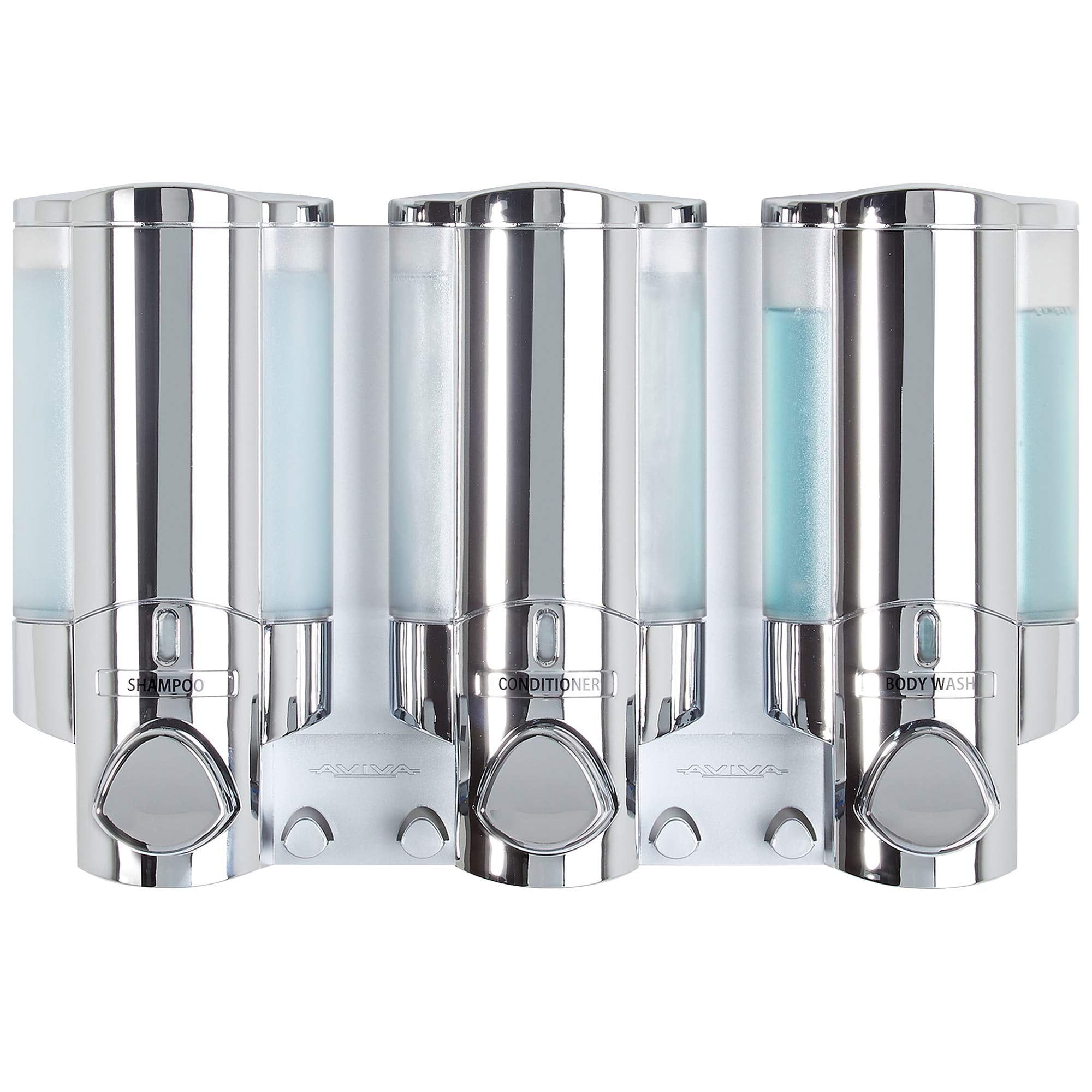 Chrome 3-Chamber Shower Dispenser with Push Button